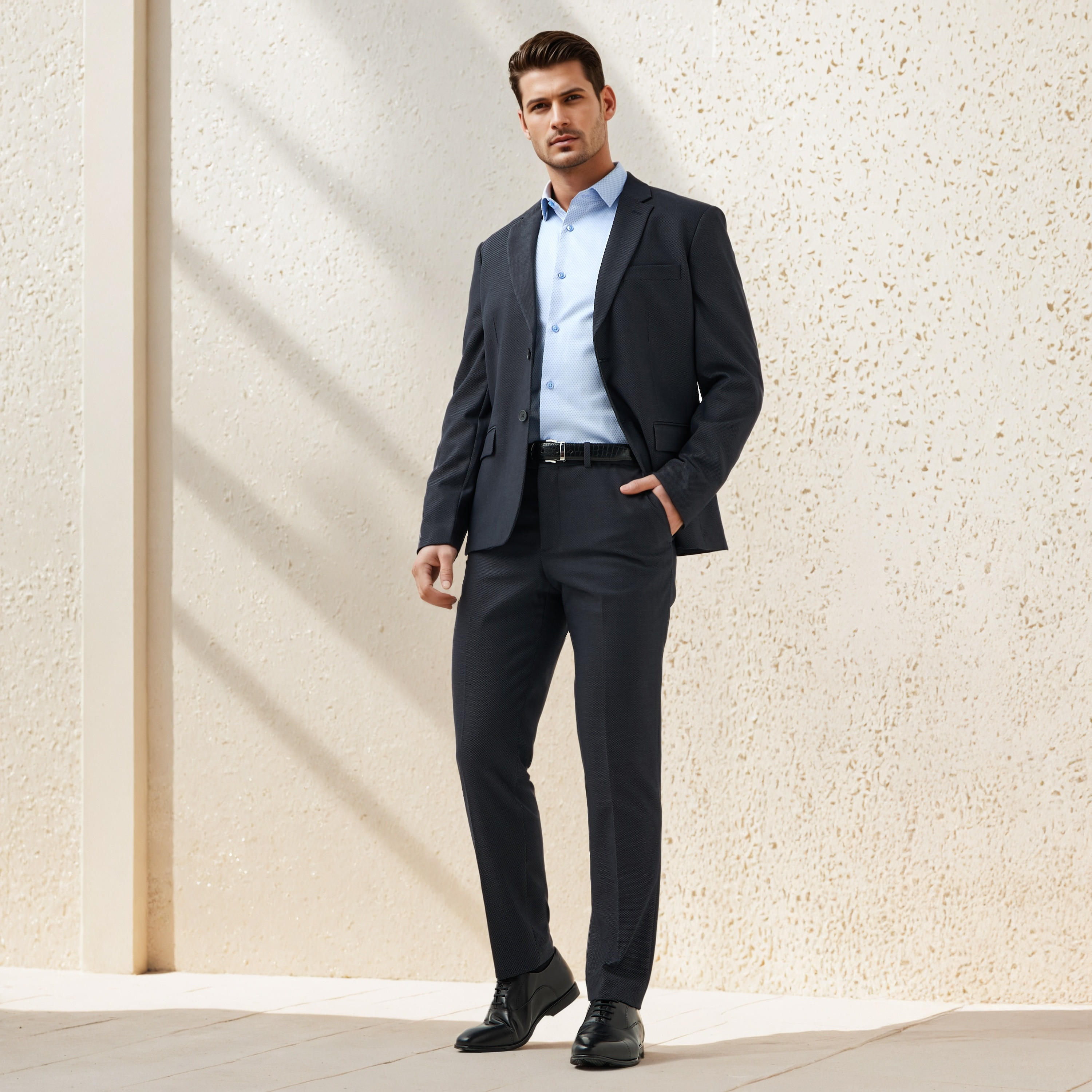 Slim Fit Dobby Flexi Waist Formal Trousers-men-clothing-bottoms-trousersandchinos-trousers-image-2