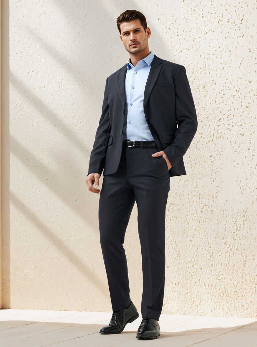 بنطلون دوبي رسمي بقصّة سليم وخصر مطاطي-men-clothing-bottoms-trousersandchinos-trousers-image-2