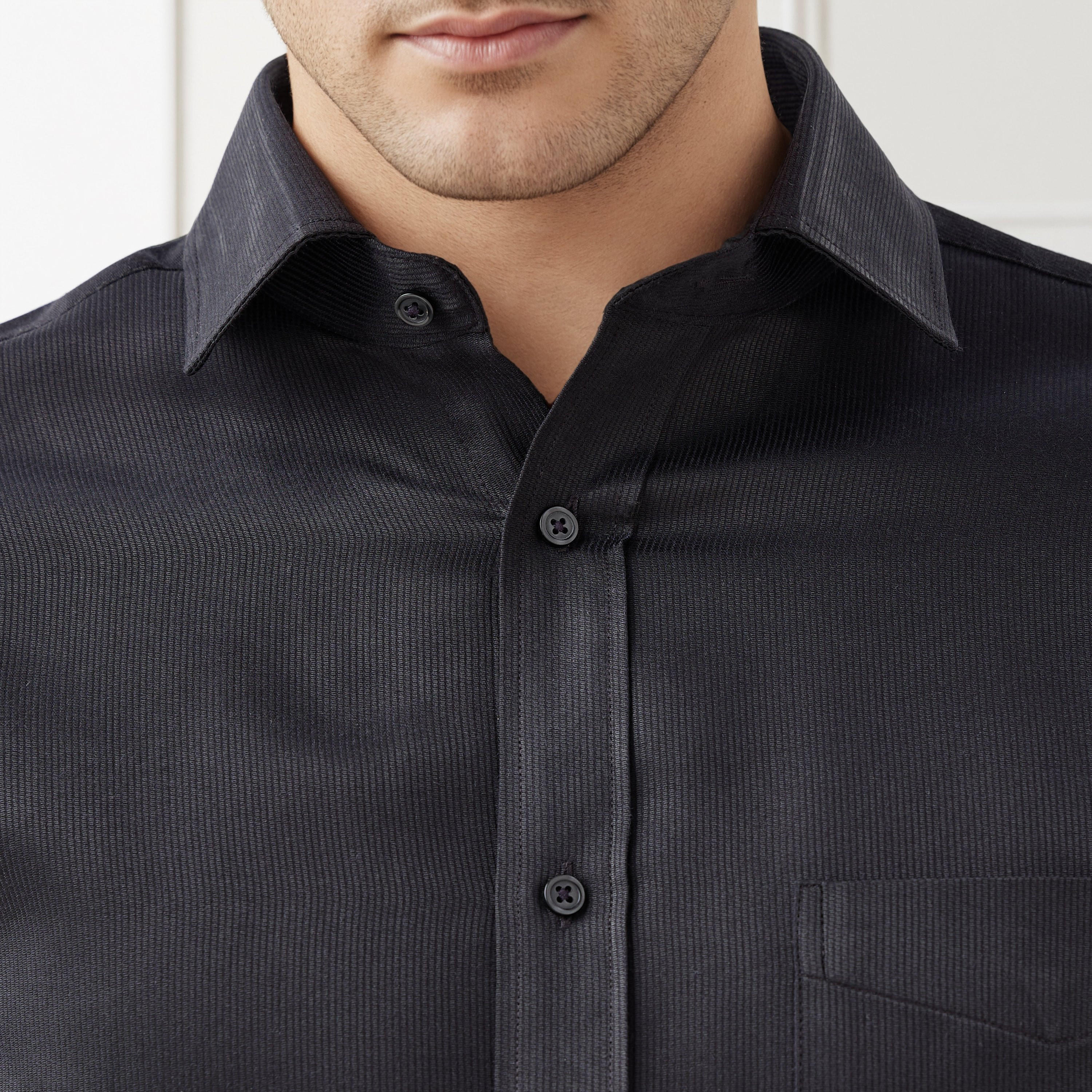 Men Regular Fit Collared Textured Long Sleeves Shirt-men-clothing-shirts-image-5