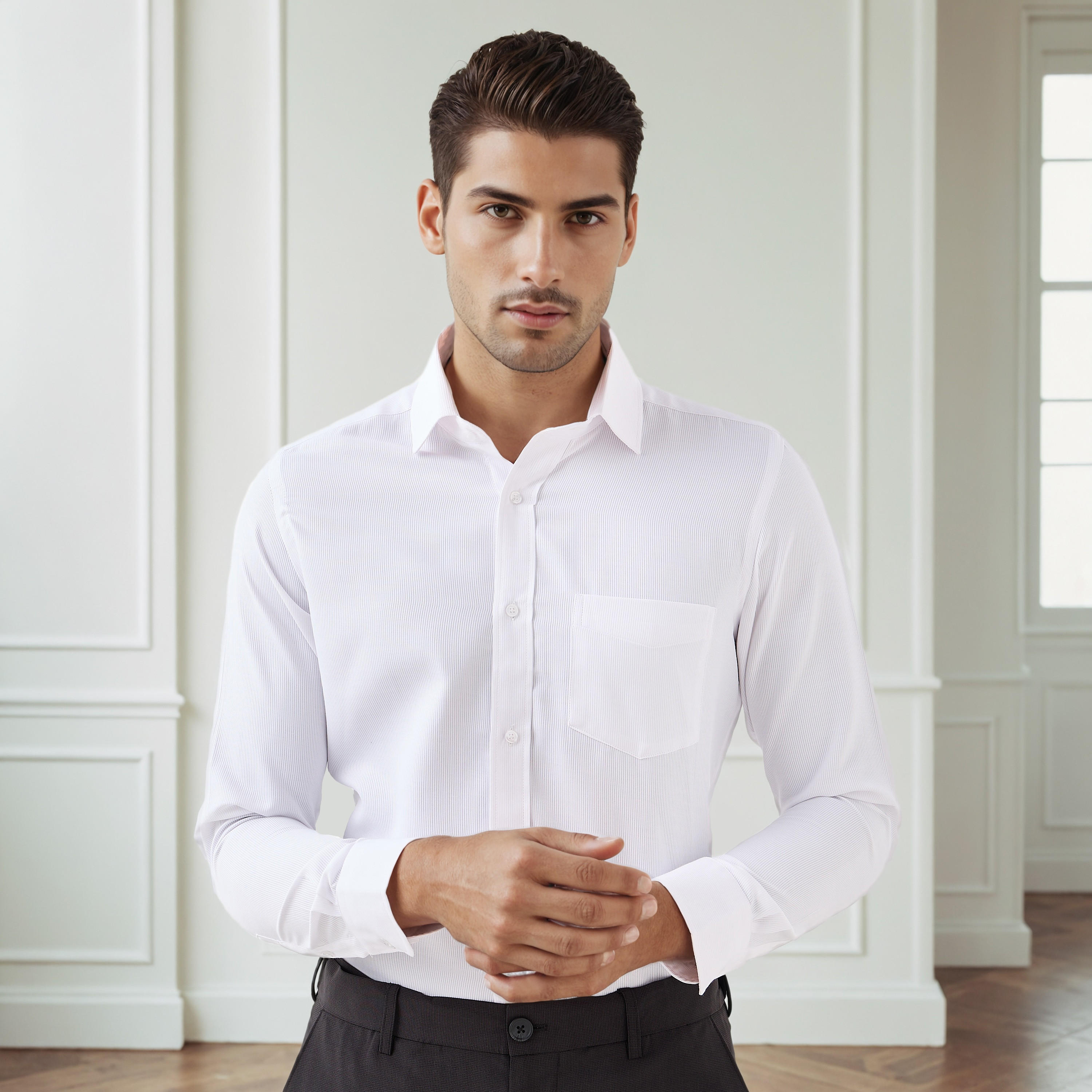 Men Regular Fit Collared Textured Long Sleeves Shirt-men-clothing-shirts-image-1