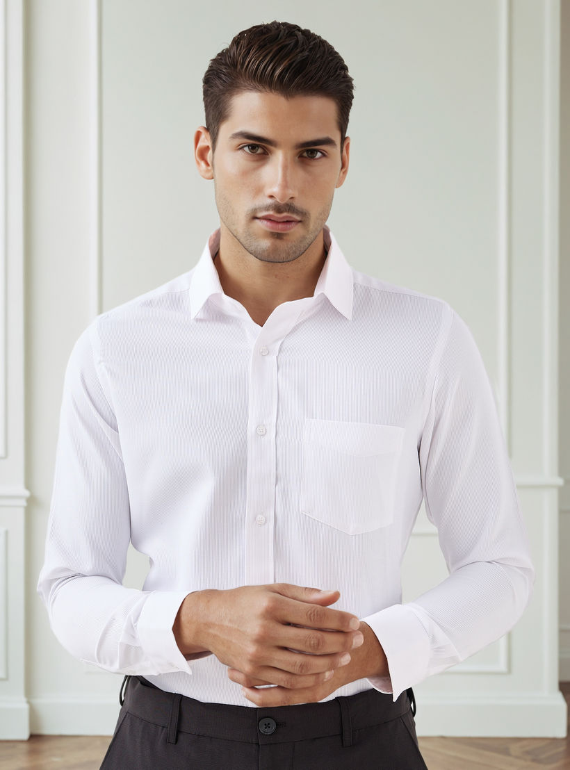 Men Regular Fit Collared Textured Long Sleeves Shirt-men-clothing-shirts-image-1