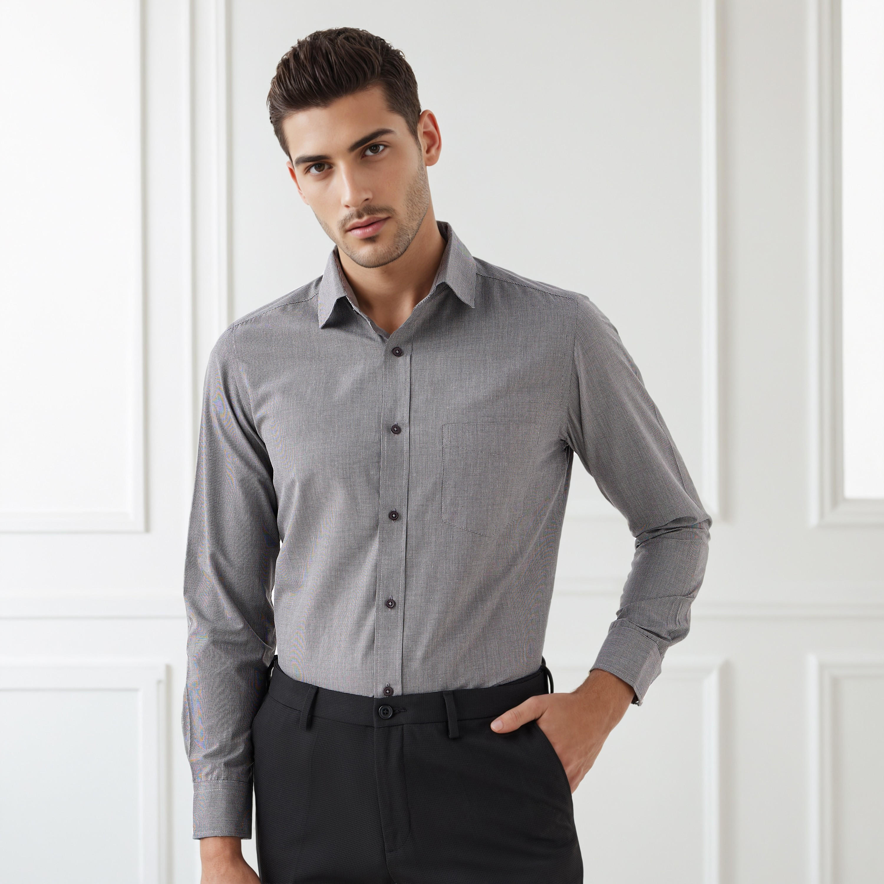 قميص فيلافيل بارز الملمس بياقة وقصة عادية وأكمام طويلة للرجال-men-clothing-shirts-image-1