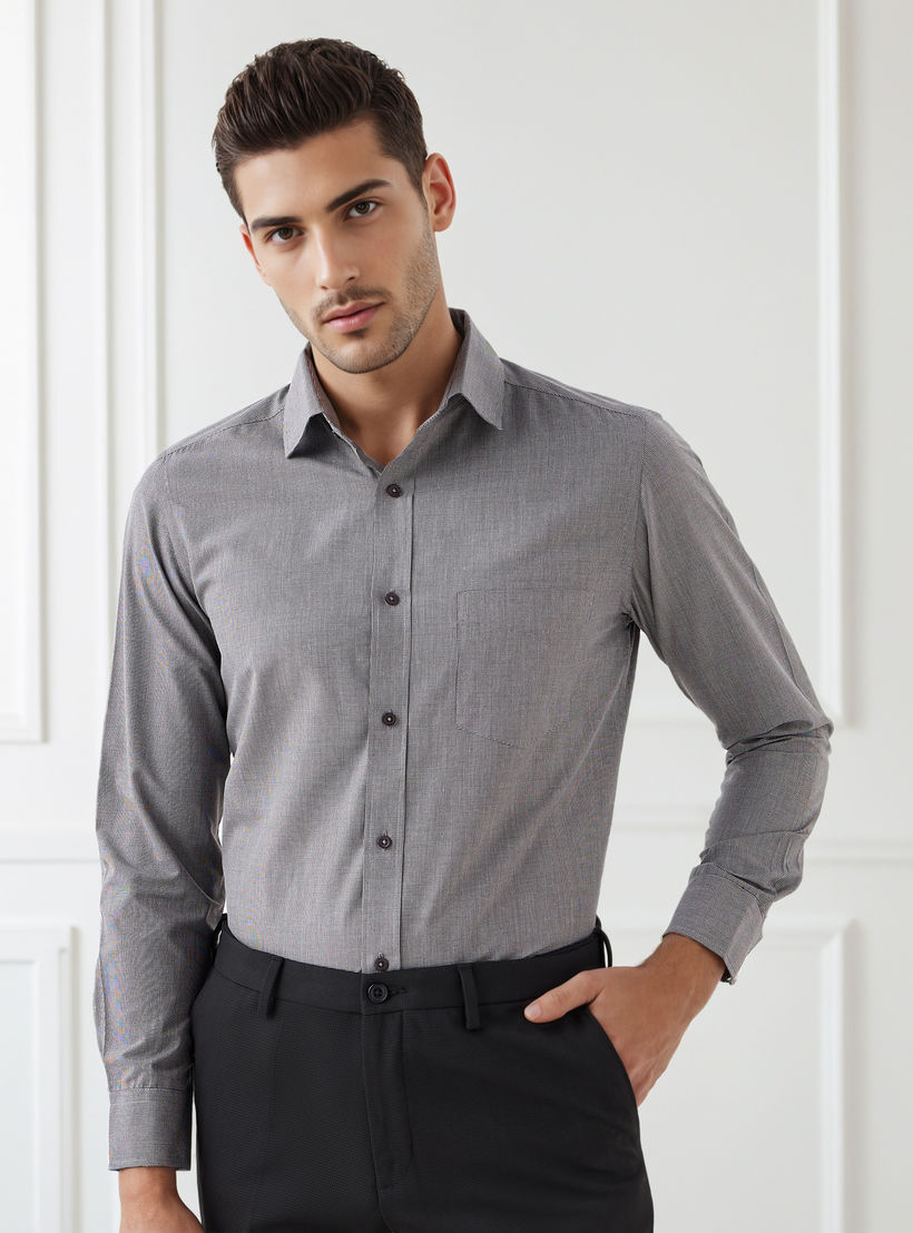 قميص فيلافيل بارز الملمس بياقة وقصة عادية وأكمام طويلة للرجال-men-clothing-shirts-image-1