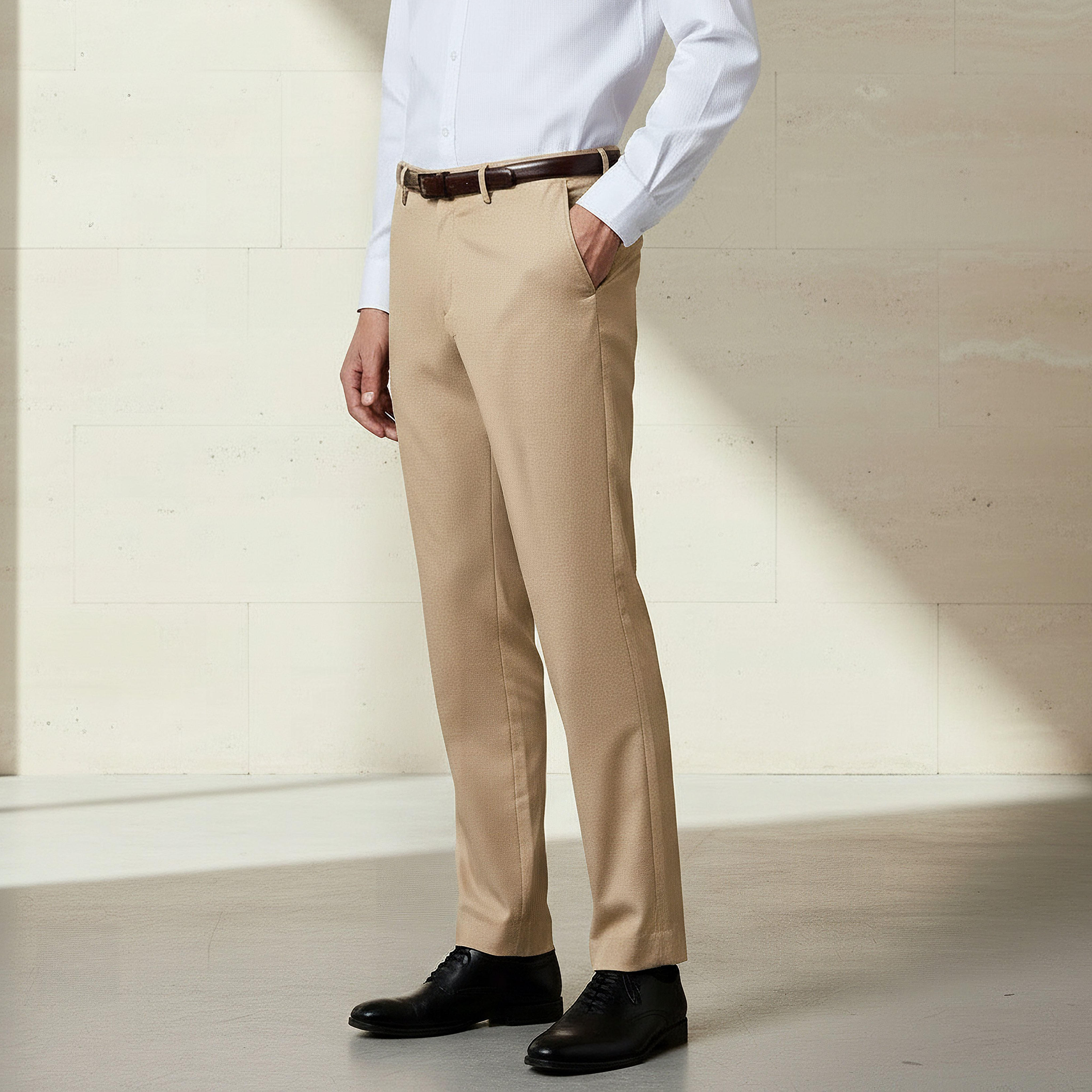 Slim Fit Belted Flexi Waist Trousers-men-clothing-bottoms-trousersandchinos-trousers-image-1