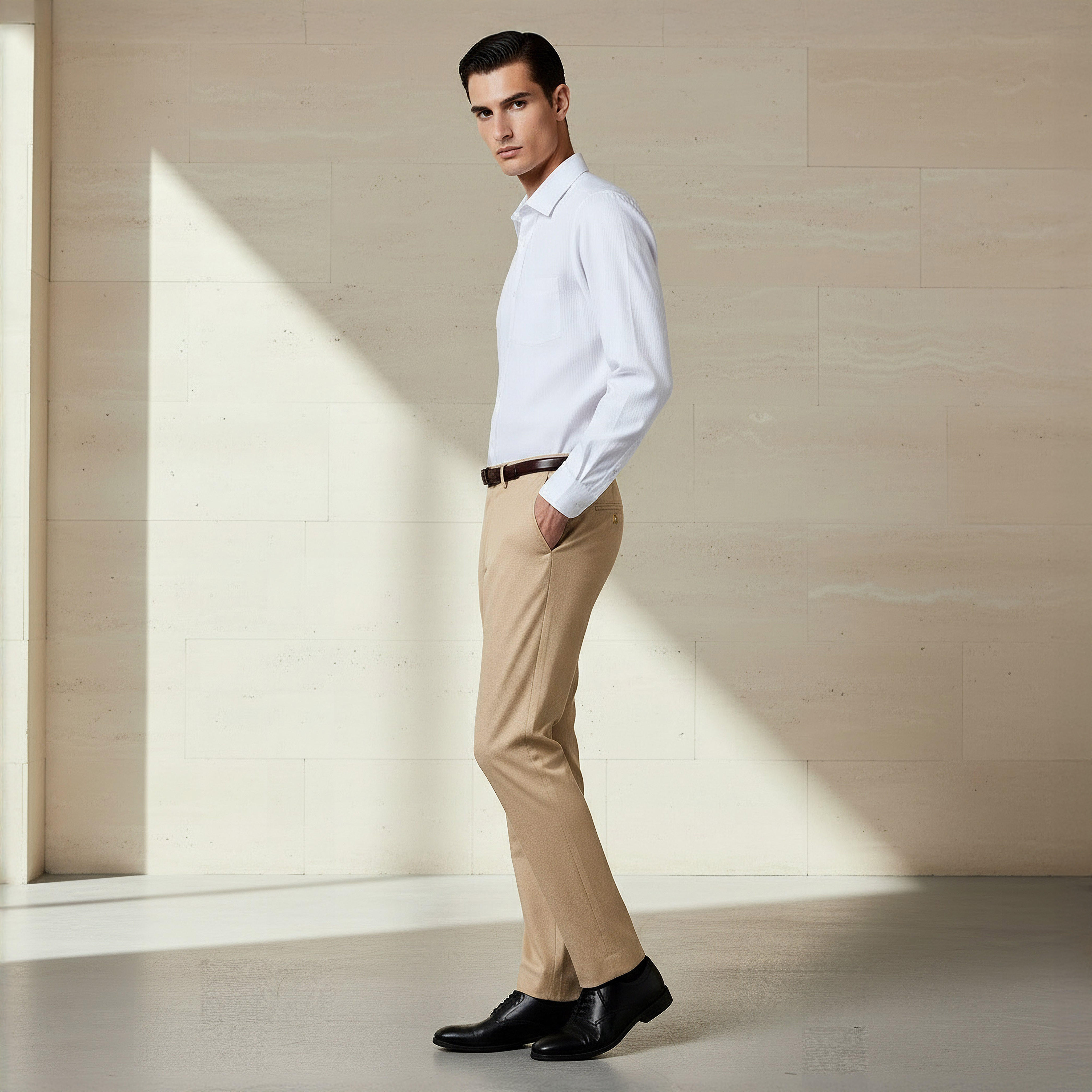 Slim Fit Belted Flexi Waist Trousers-men-clothing-bottoms-trousersandchinos-trousers-image-2