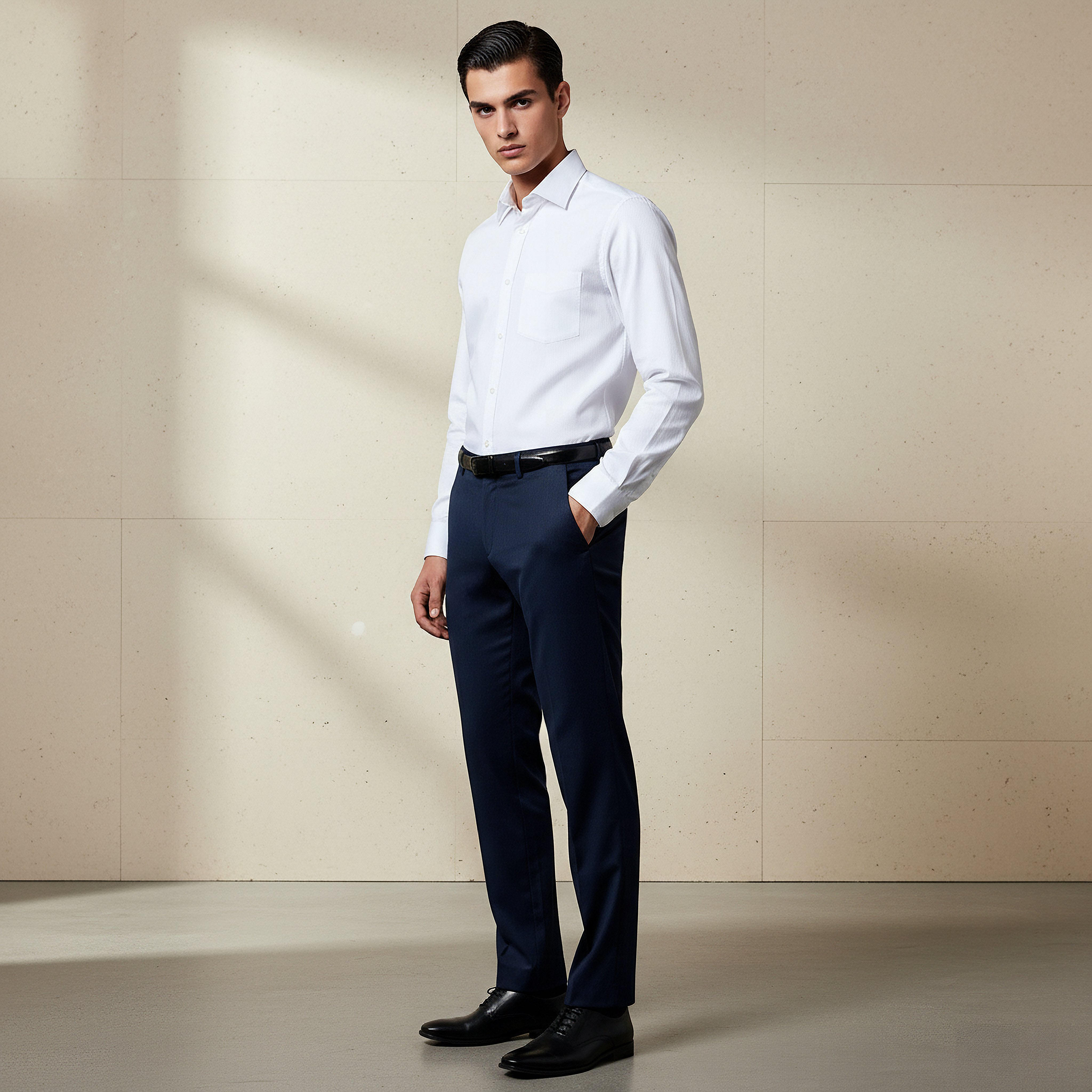 Slim Fit Belted Flexi Waist Trousers-men-clothing-bottoms-trousersandchinos-trousers-image-2