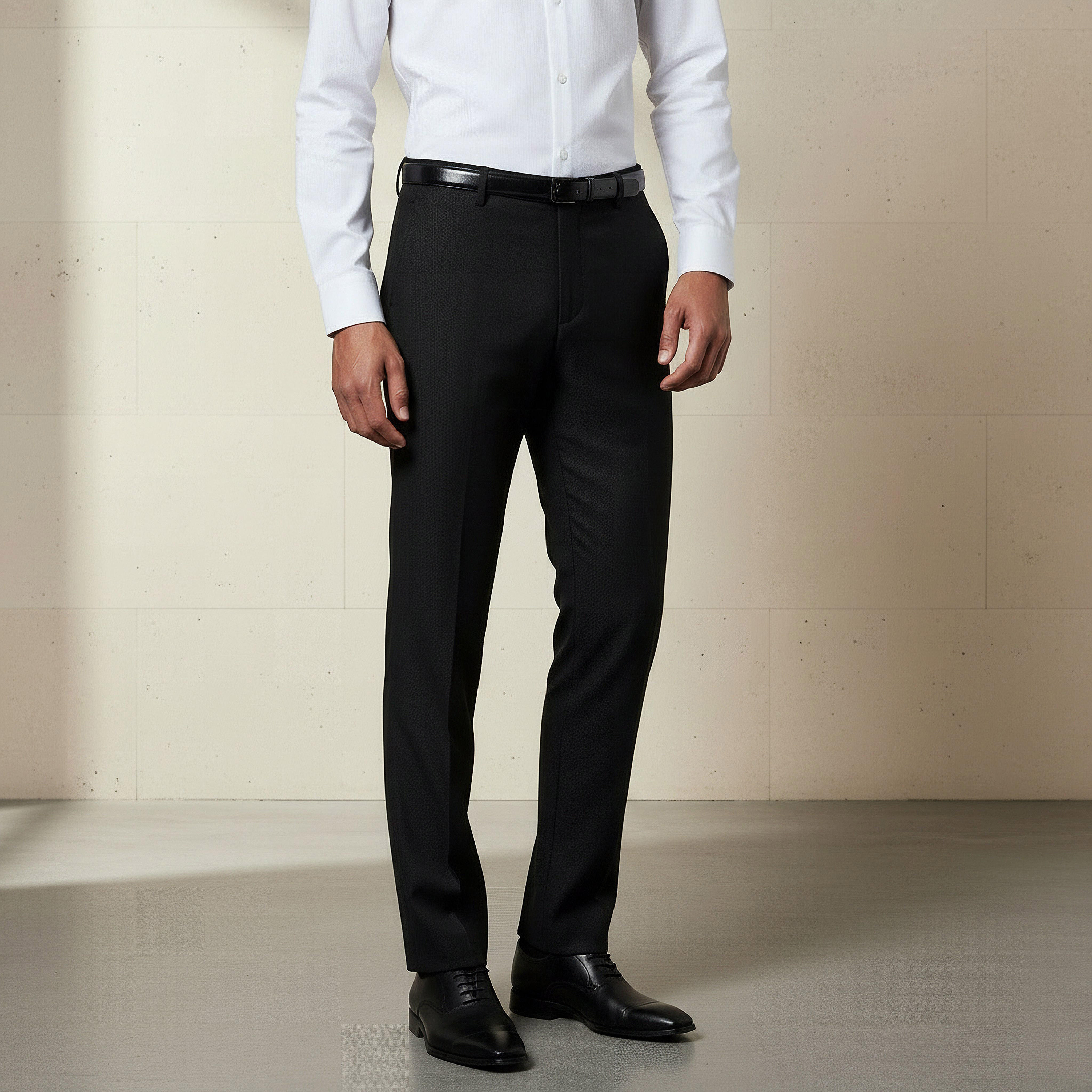 Slim Fit Belted Flexi Waist Trousers-men-clothing-bottoms-trousersandchinos-trousers-image-1