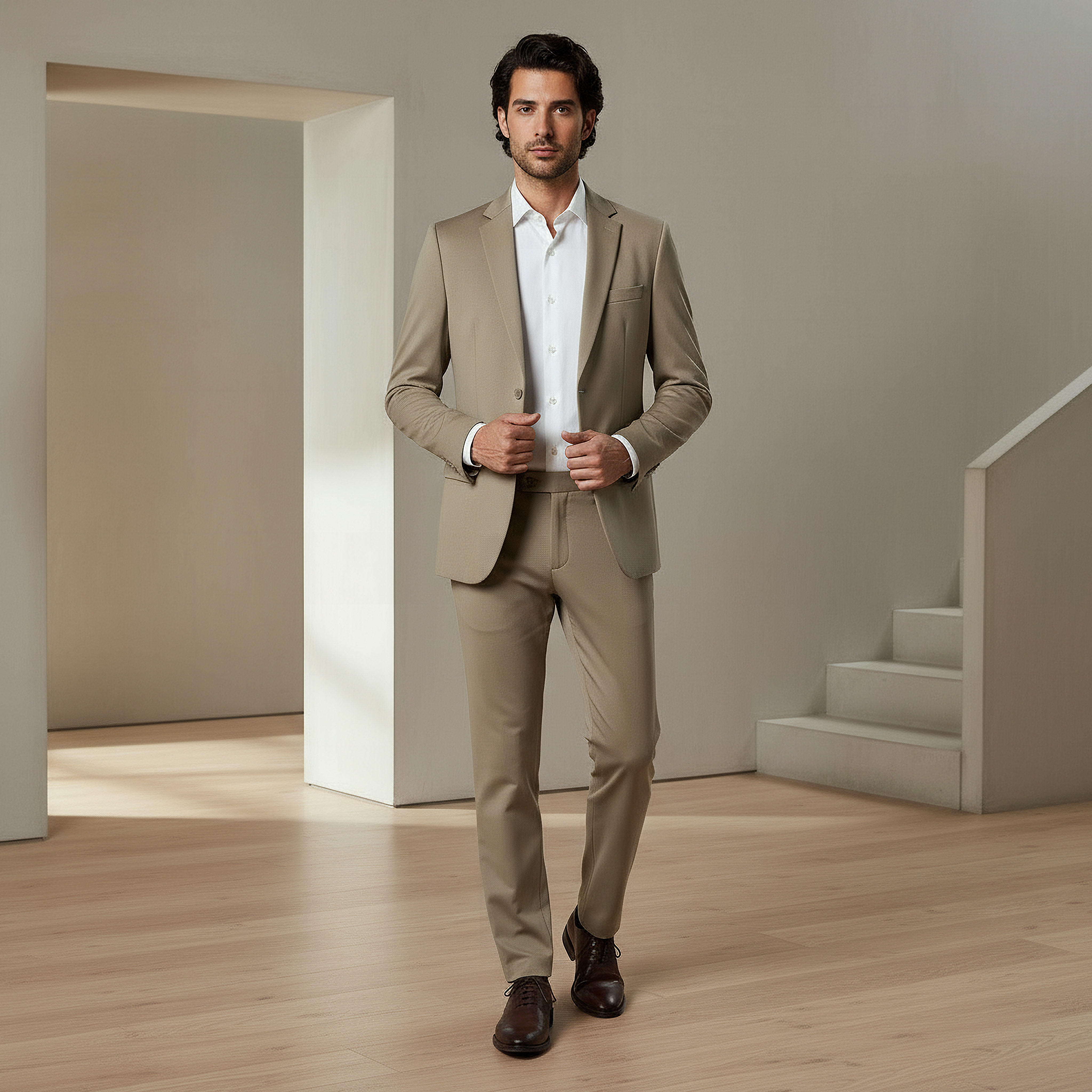 بنطلون بقصة سليم وخصر مرن -men-clothing-coordsets-image-4