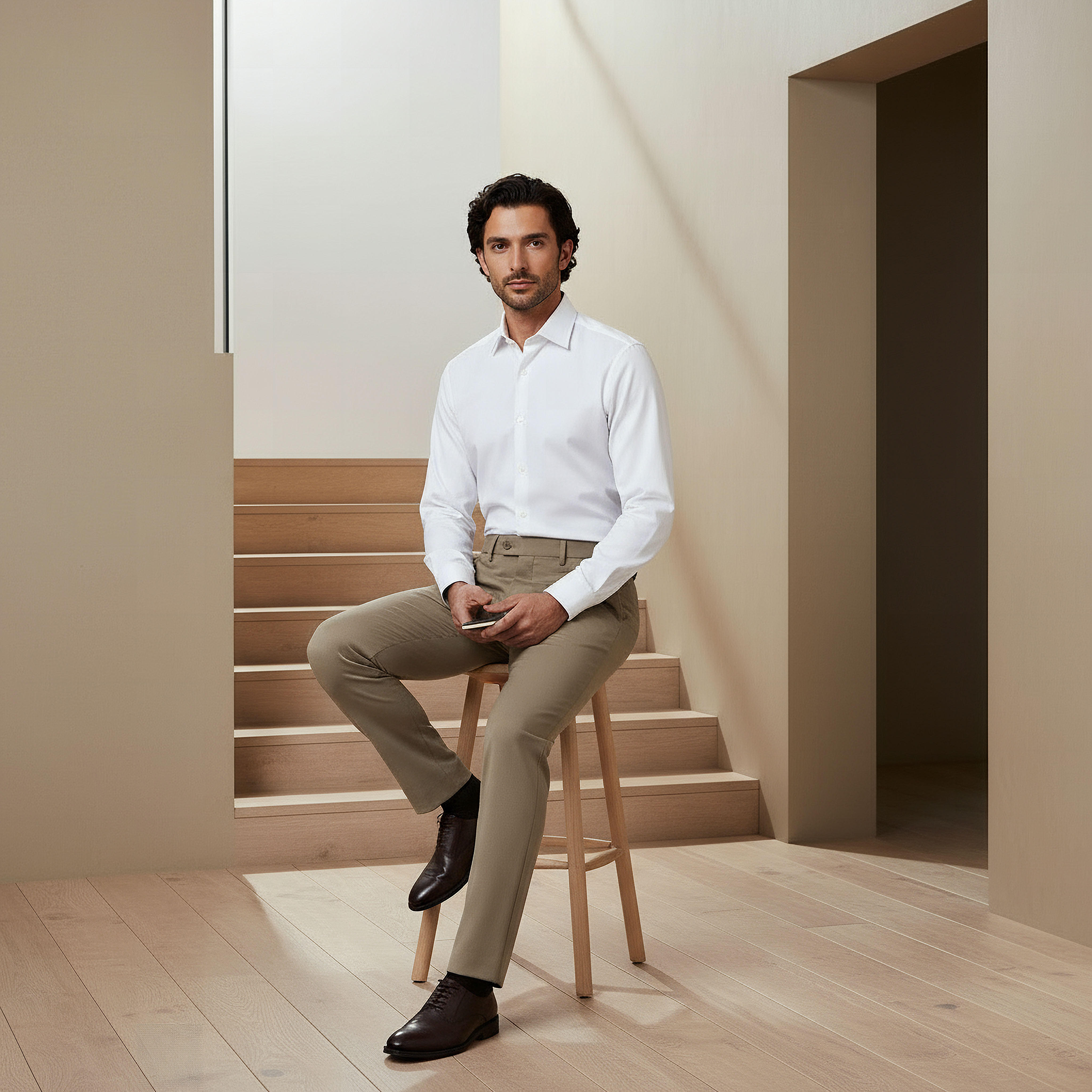 بنطلون بقصة سليم وخصر مرن -men-clothing-coordsets-image-1