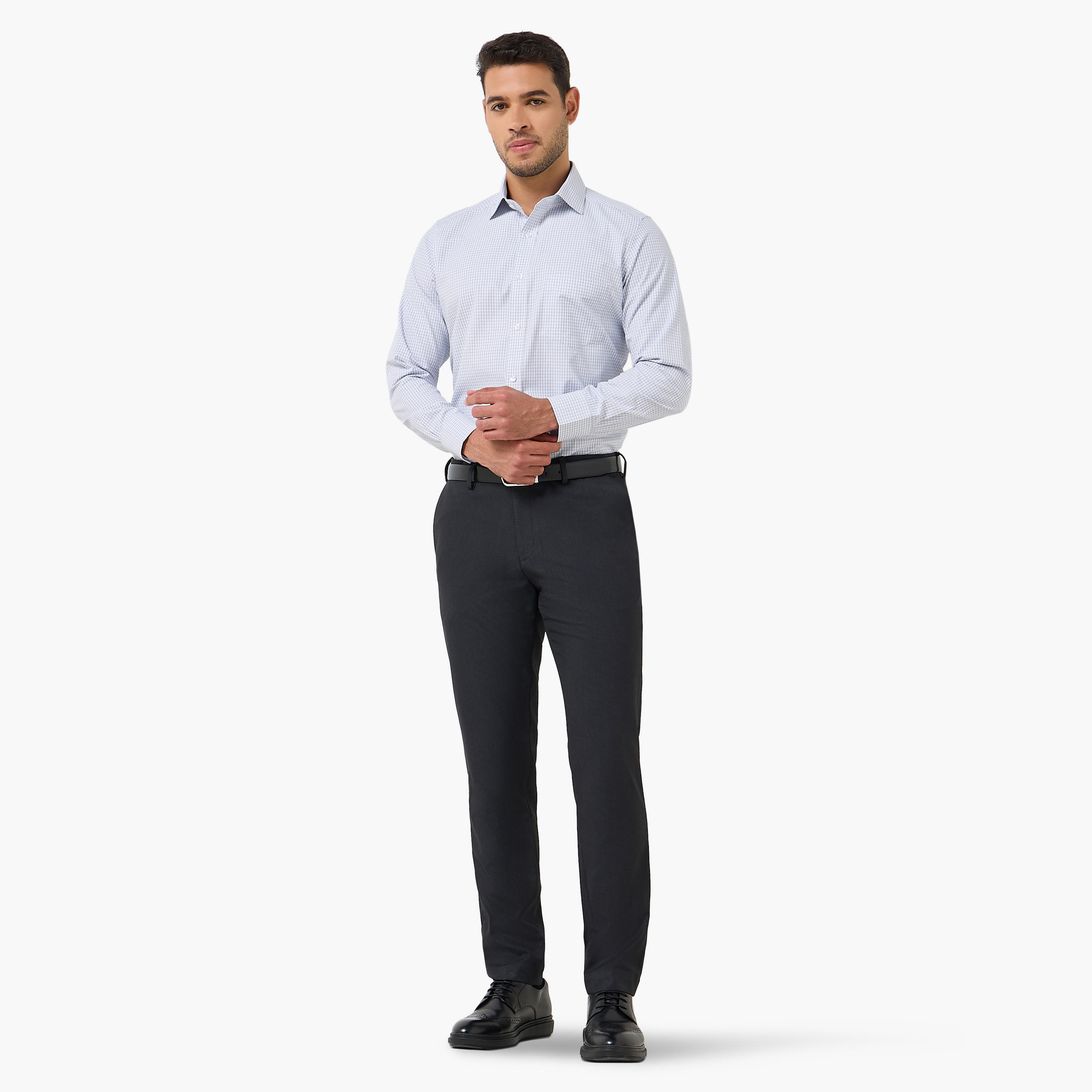 قميص كاروهات بياقة وقصة عادية وأكمام طويلة للرجال-men-clothing-shirts-image-3