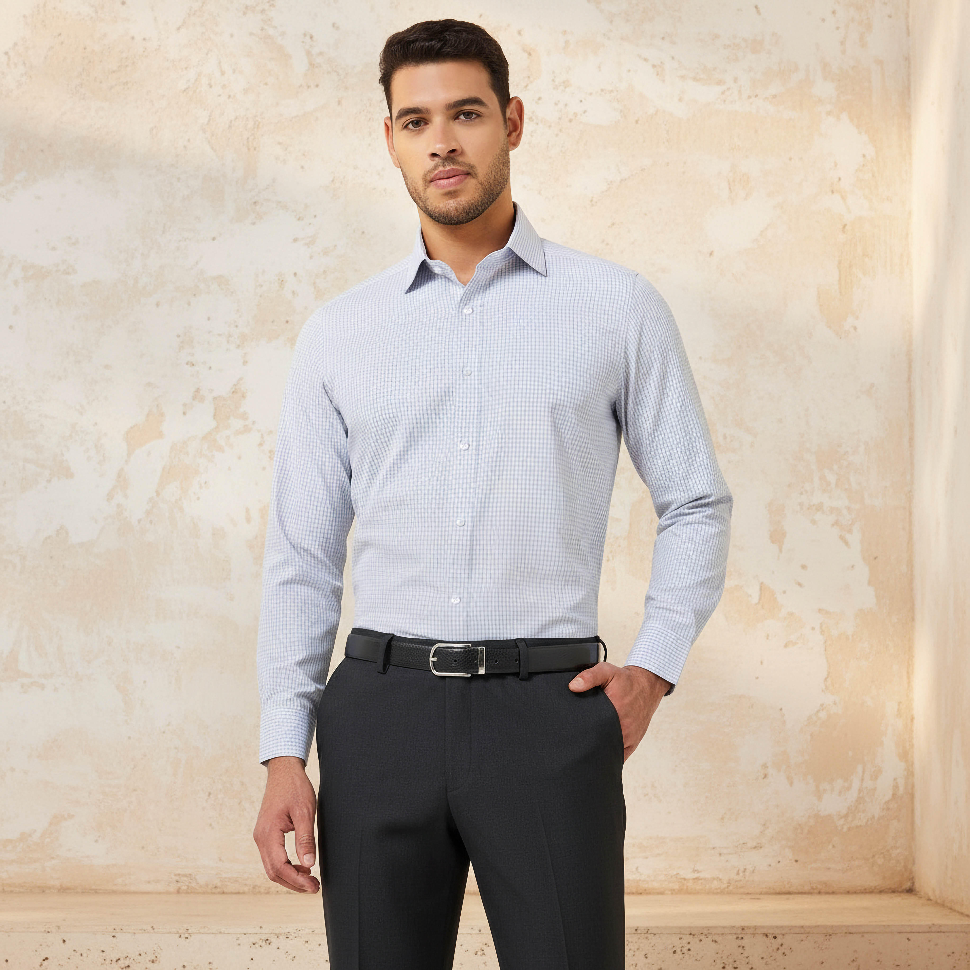 قميص كاروهات بياقة وقصة عادية وأكمام طويلة للرجال-men-clothing-shirts-image-6