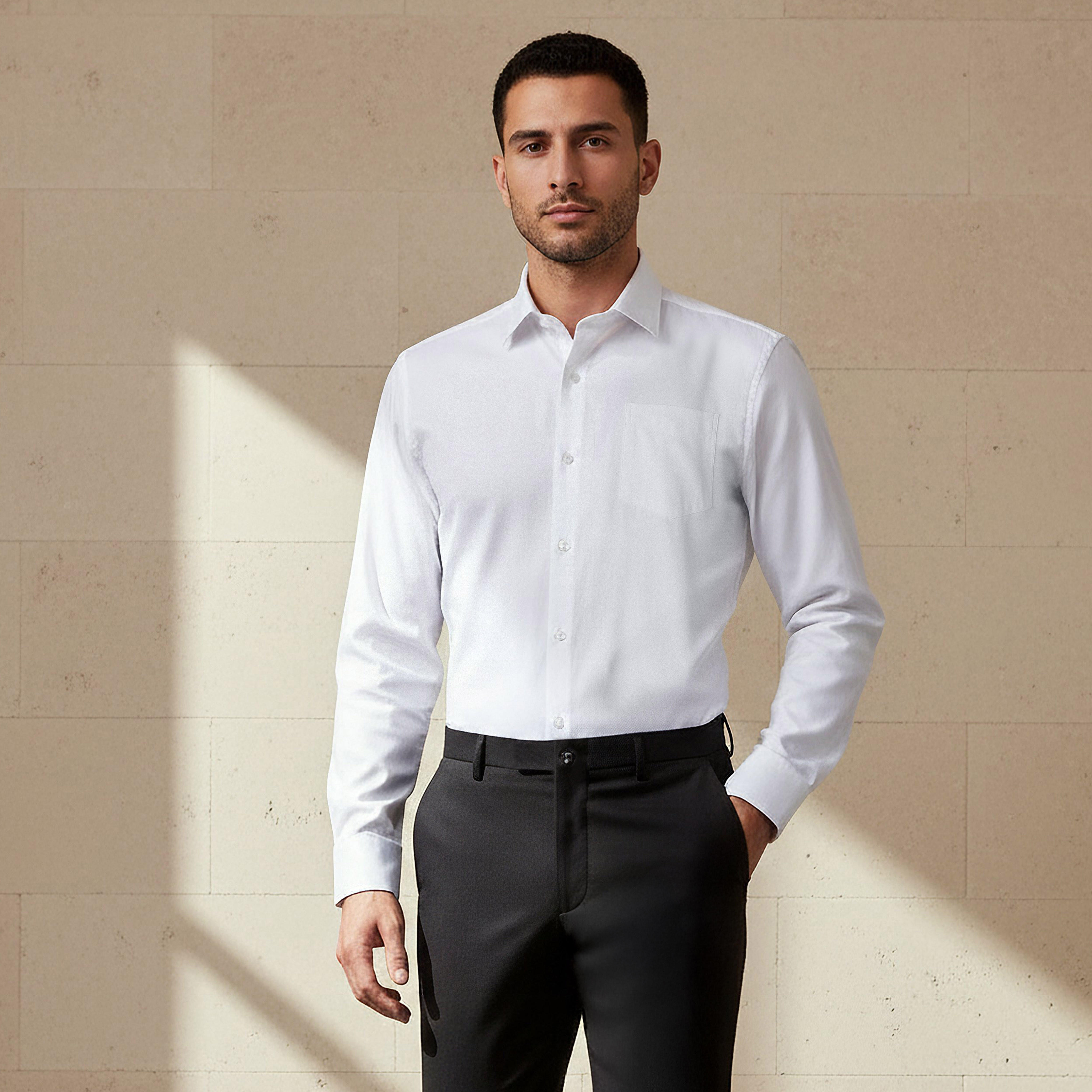 Men Regular Fit Collared Long Sleeves Dobby Shirt-men-clothing-shirts-image-4