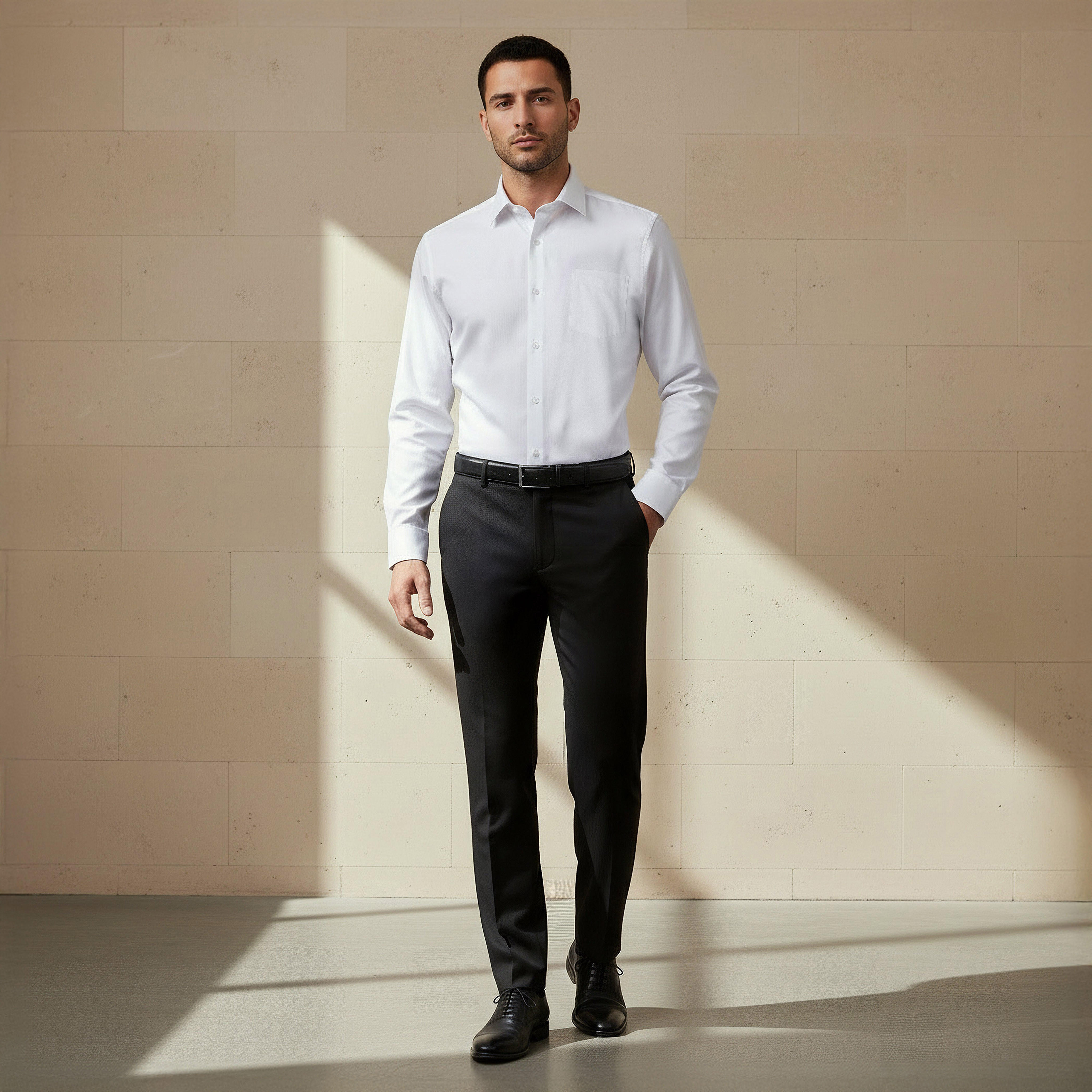 Men Regular Fit Collared Long Sleeves Dobby Shirt-men-clothing-shirts-image-3