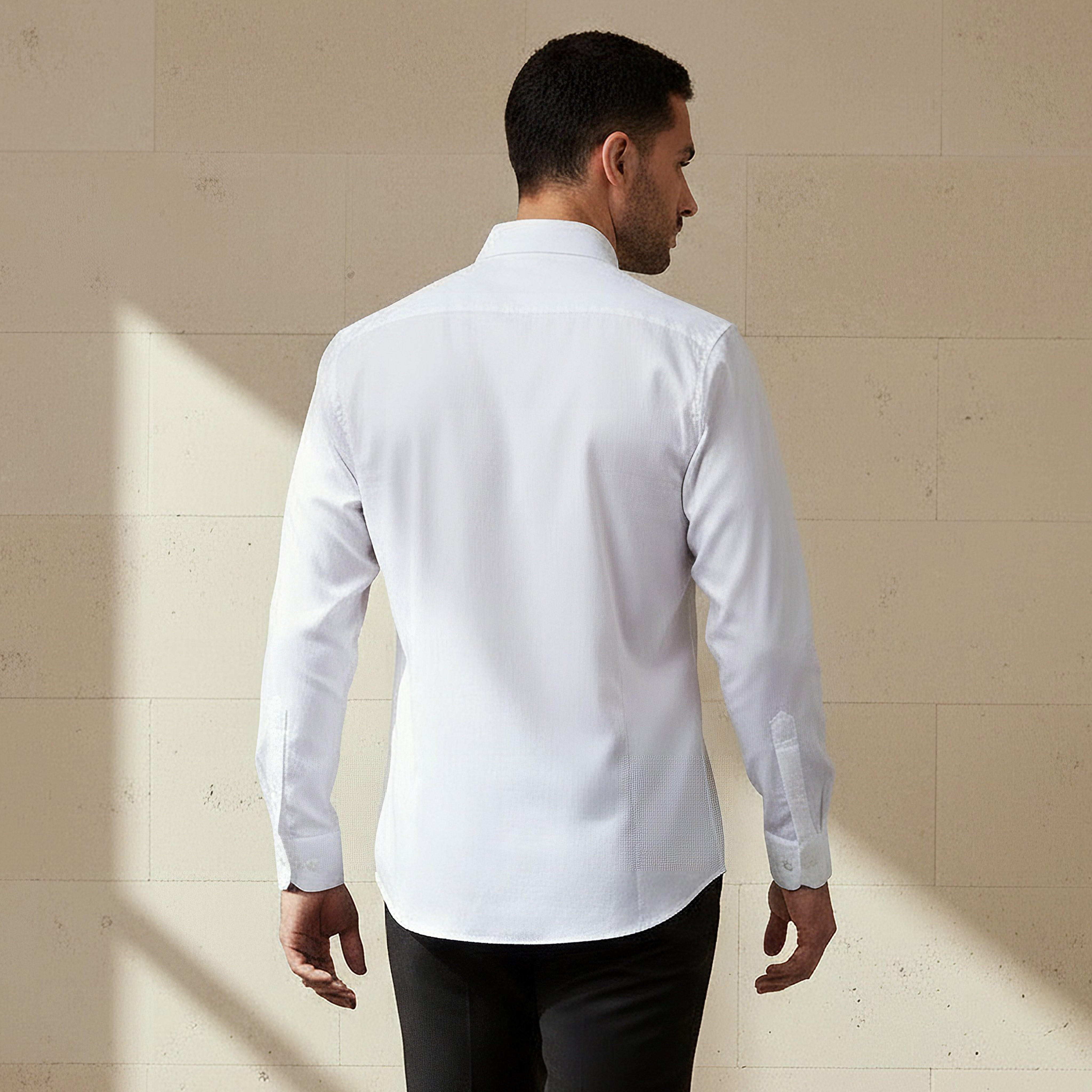 Men Regular Fit Collared Long Sleeves Dobby Shirt-men-clothing-shirts-image-2