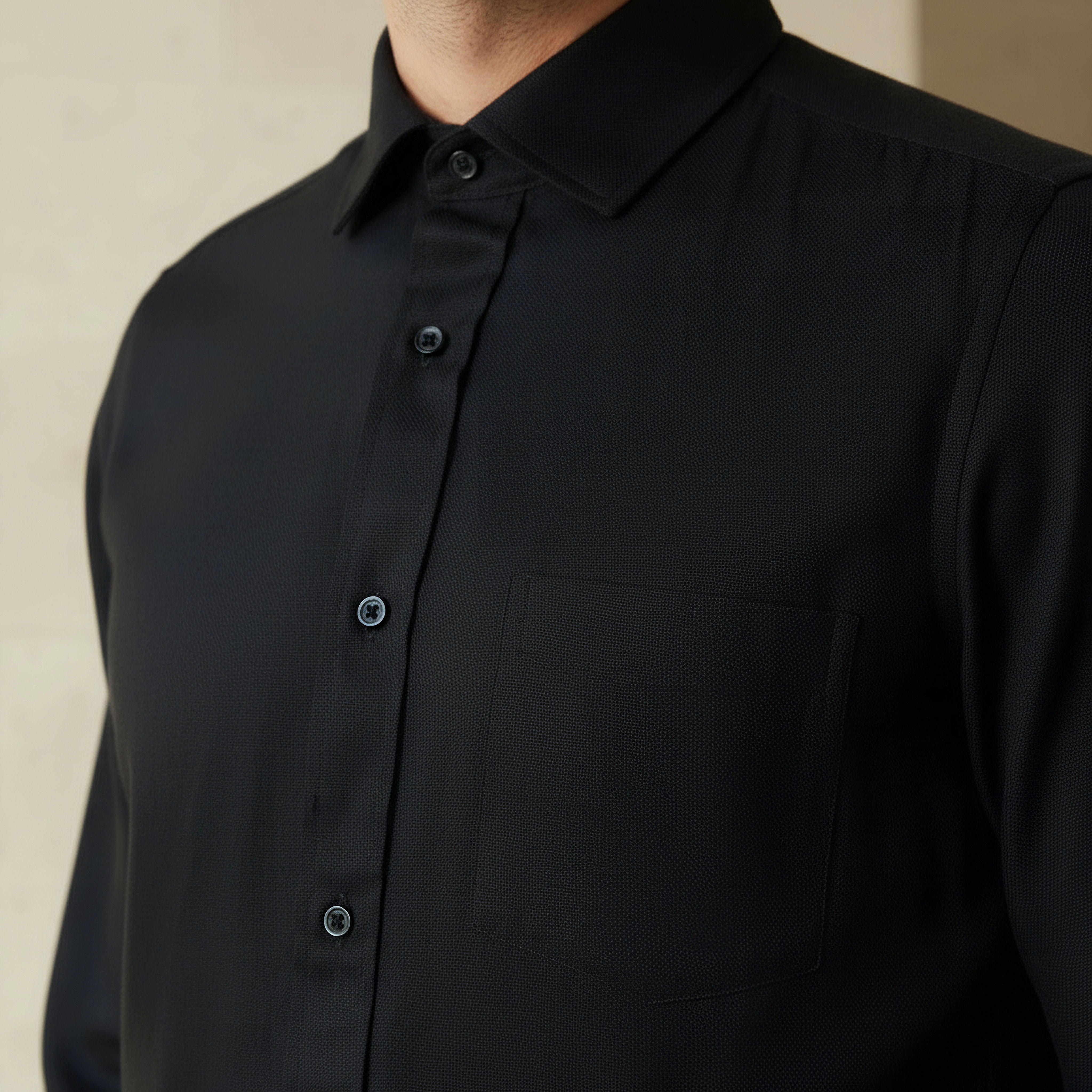 Men Regular Fit Collared Long Sleeves Dobby Shirt-men-clothing-shirts-image-4