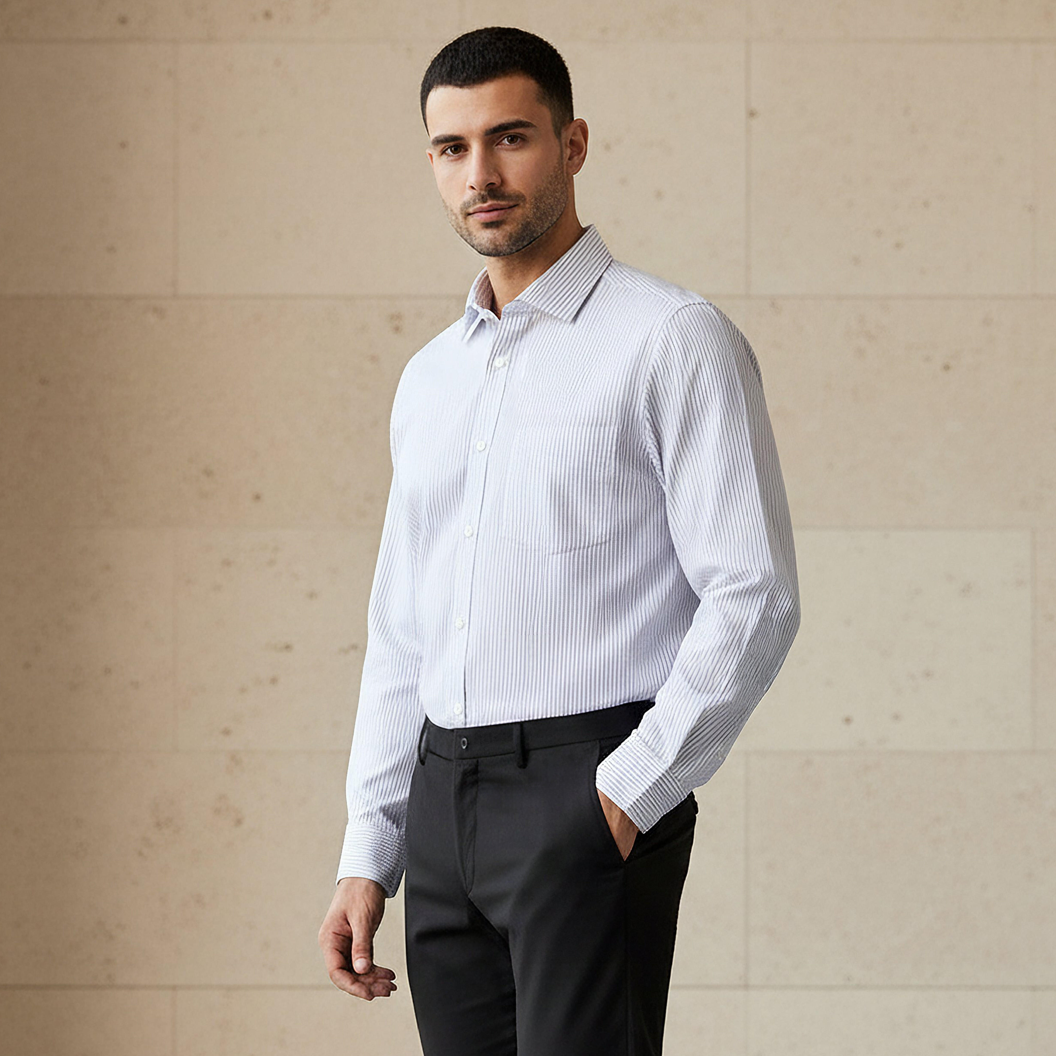 قميص مخطط بياقة عادية وأكمام طويلة للرجال-men-clothing-shirts-image-4