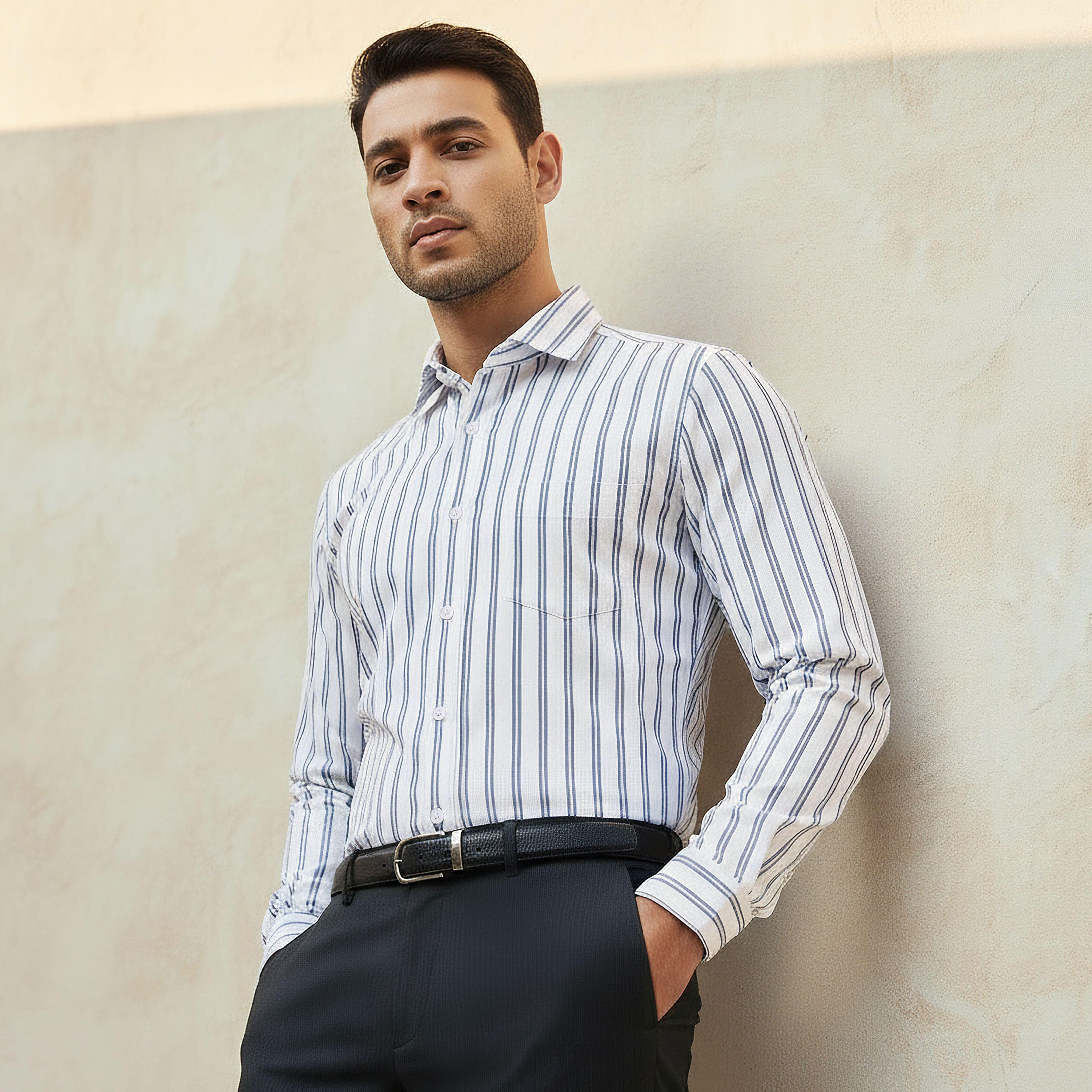 قميص مخطط بياقة عادية وأكمام طويلة للرجال-men-clothing-shirts-image-1