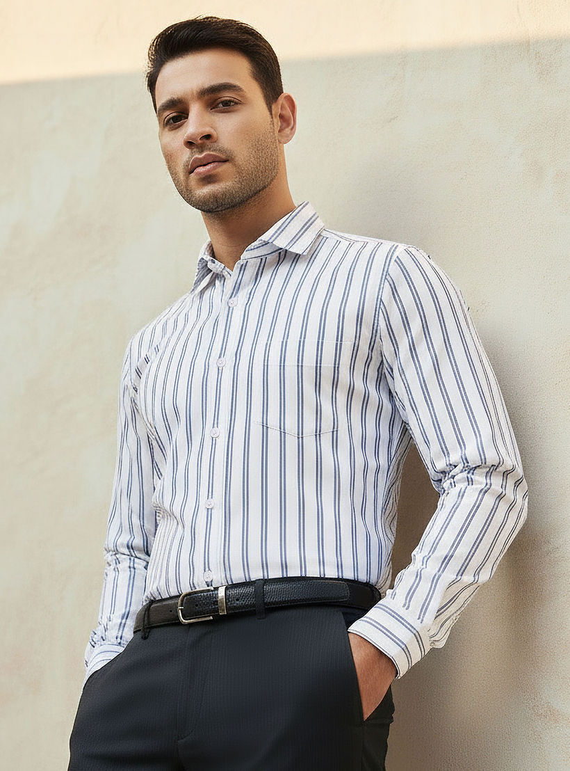 قميص مخطط بياقة عادية وأكمام طويلة للرجال-men-clothing-shirts-image-1