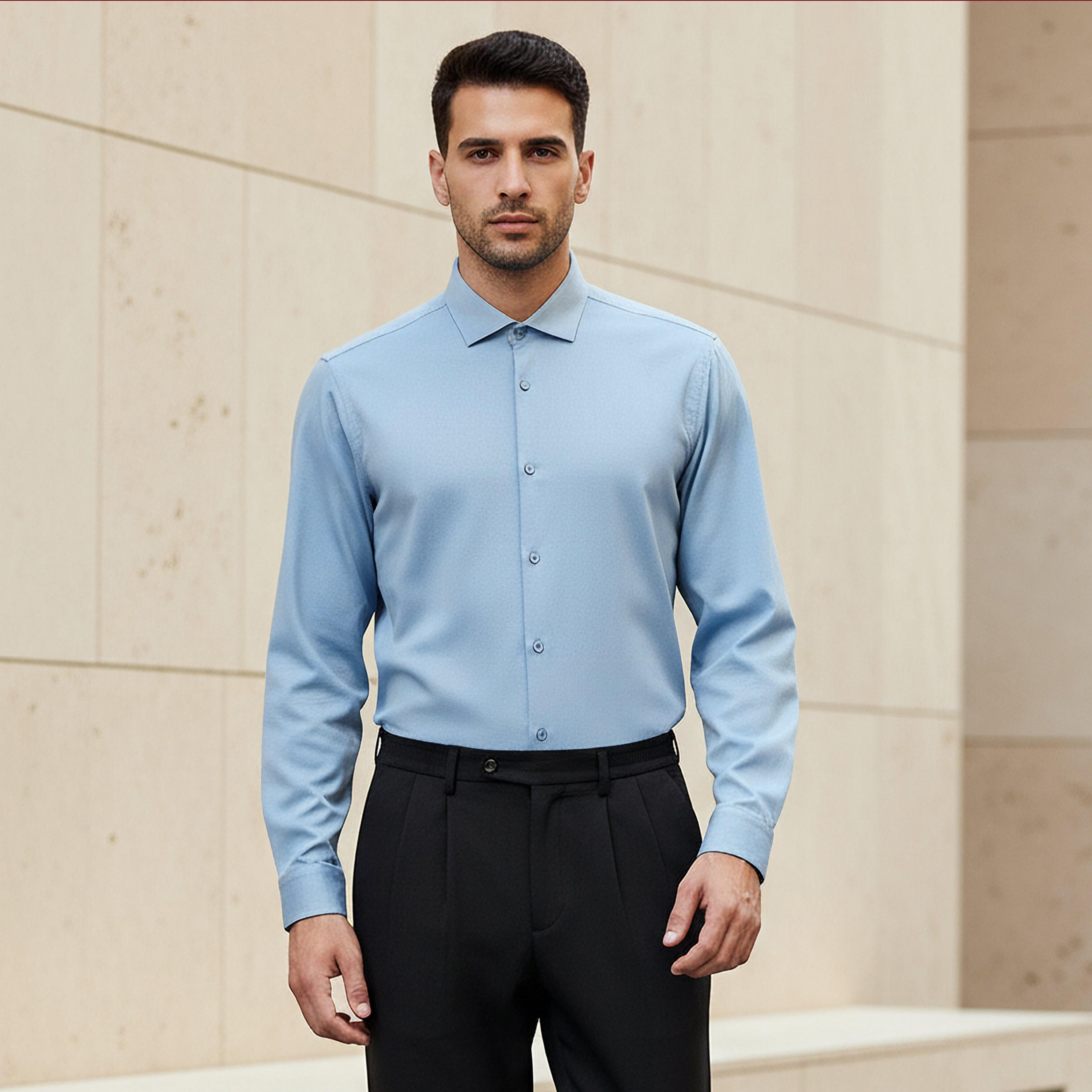 قميص بقصة عادية وياقة وملمس بارز وأكمام طويلة للرجال-men-clothing-shirts-image-6