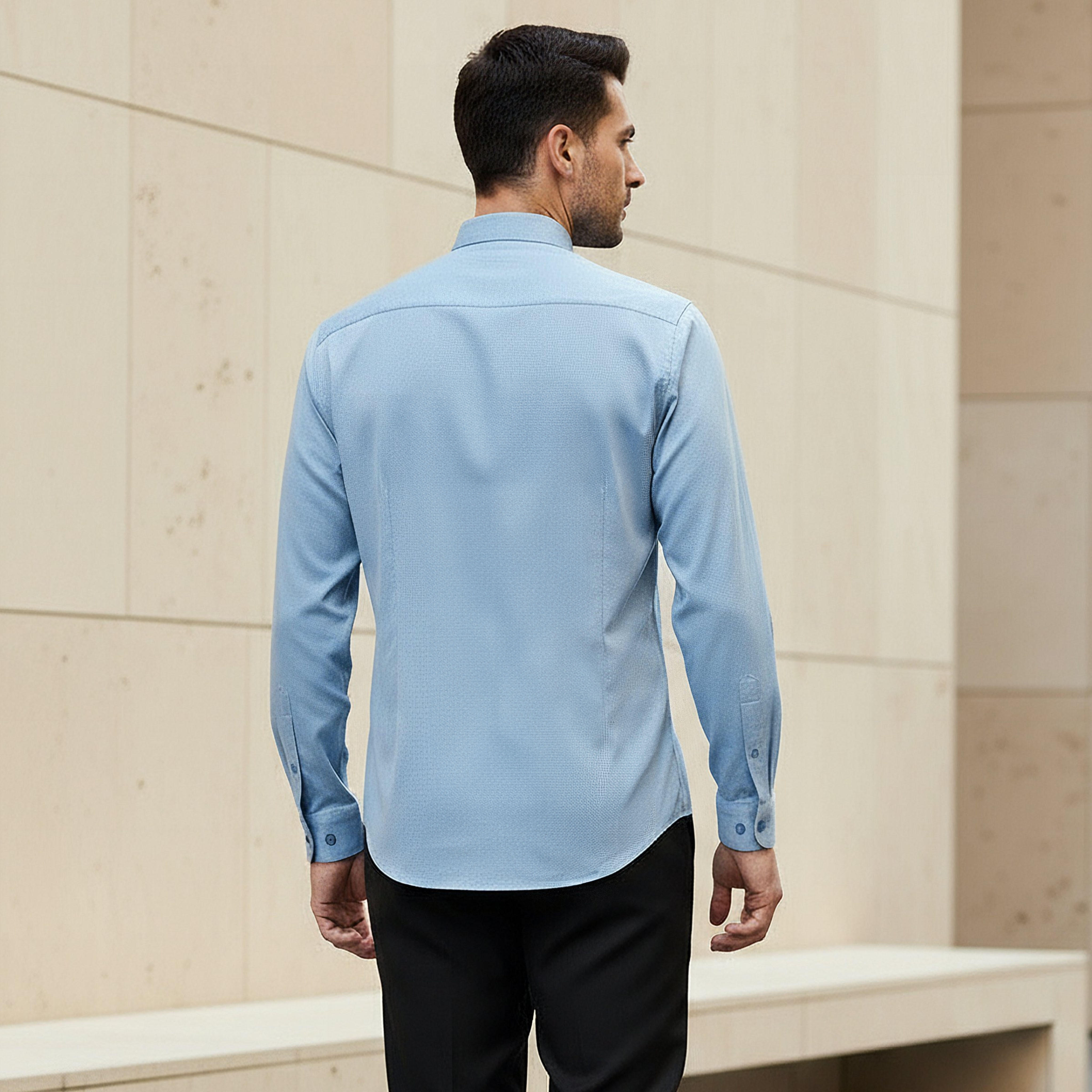 قميص بقصة عادية وياقة وملمس بارز وأكمام طويلة للرجال-men-clothing-shirts-image-4