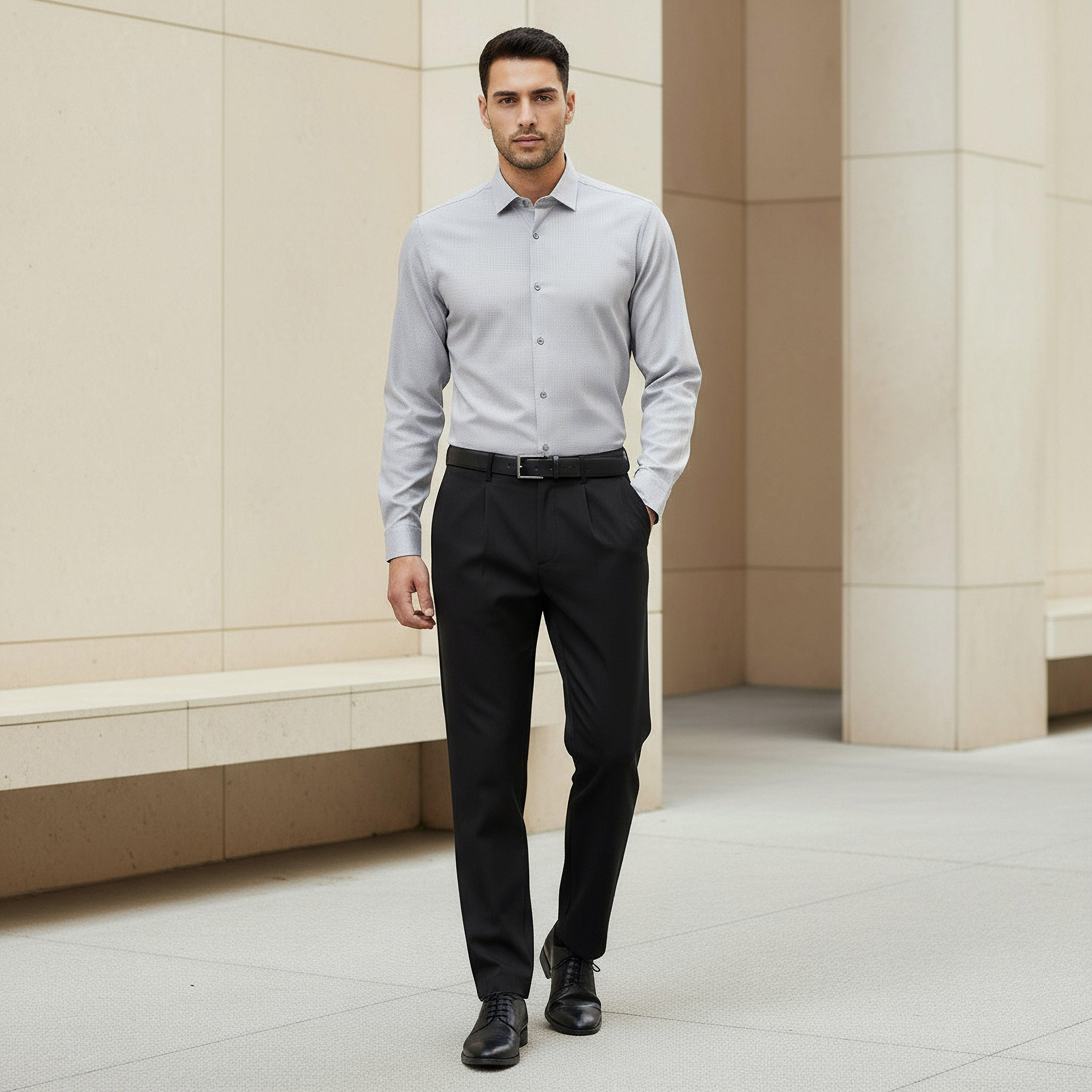 Men Regular Fit Collared Textured Long Sleeves Shirt-men-clothing-shirts-image-4