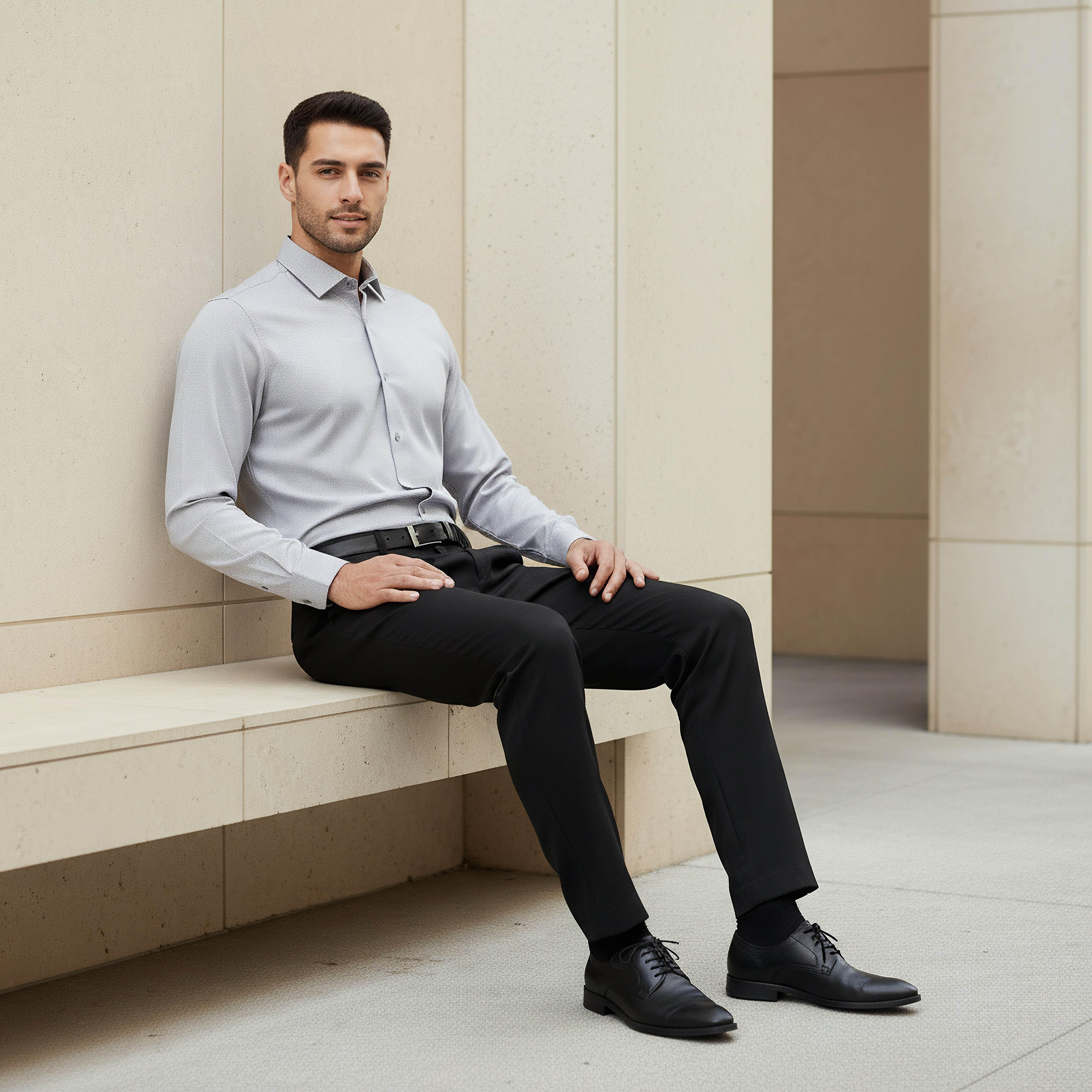 Men Regular Fit Collared Textured Long Sleeves Shirt-men-clothing-shirts-image-5