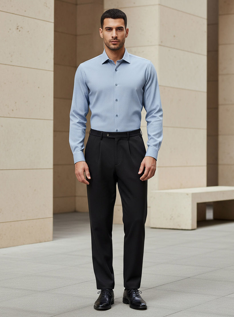 قميص بارز الملمس بقصة عادية وياقة وأكمام طويلة للرجال-men-clothing-shirts-image-3