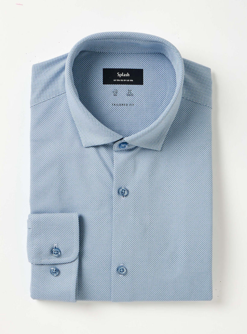 قميص بارز الملمس بقصة عادية وياقة وأكمام طويلة للرجال-men-clothing-shirts-image-2