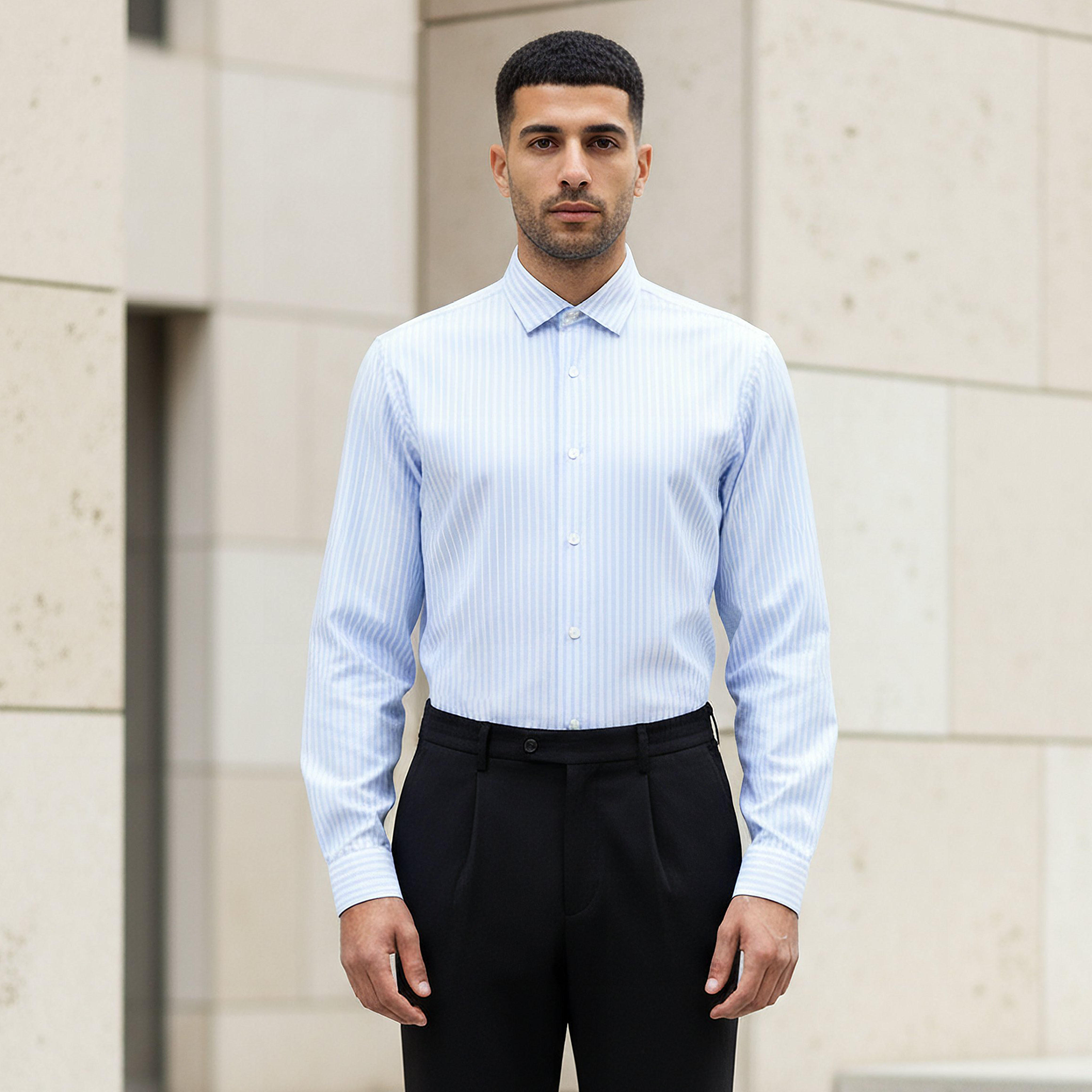 Men Regular Fit Collared Striped Long Sleeves Shirt-men-clothing-shirts-image-1