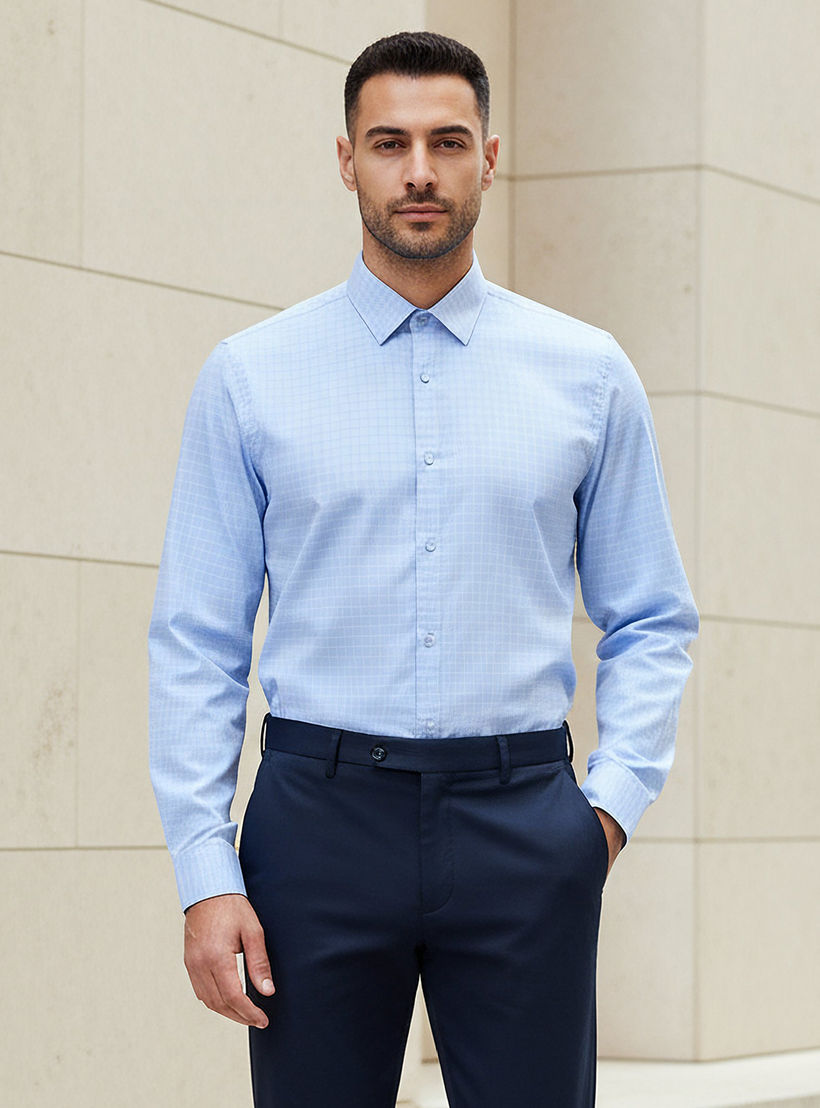 قميص مربعات بقصة عادية وأكمام طويلة للرجال-men-clothing-shirts-image-7