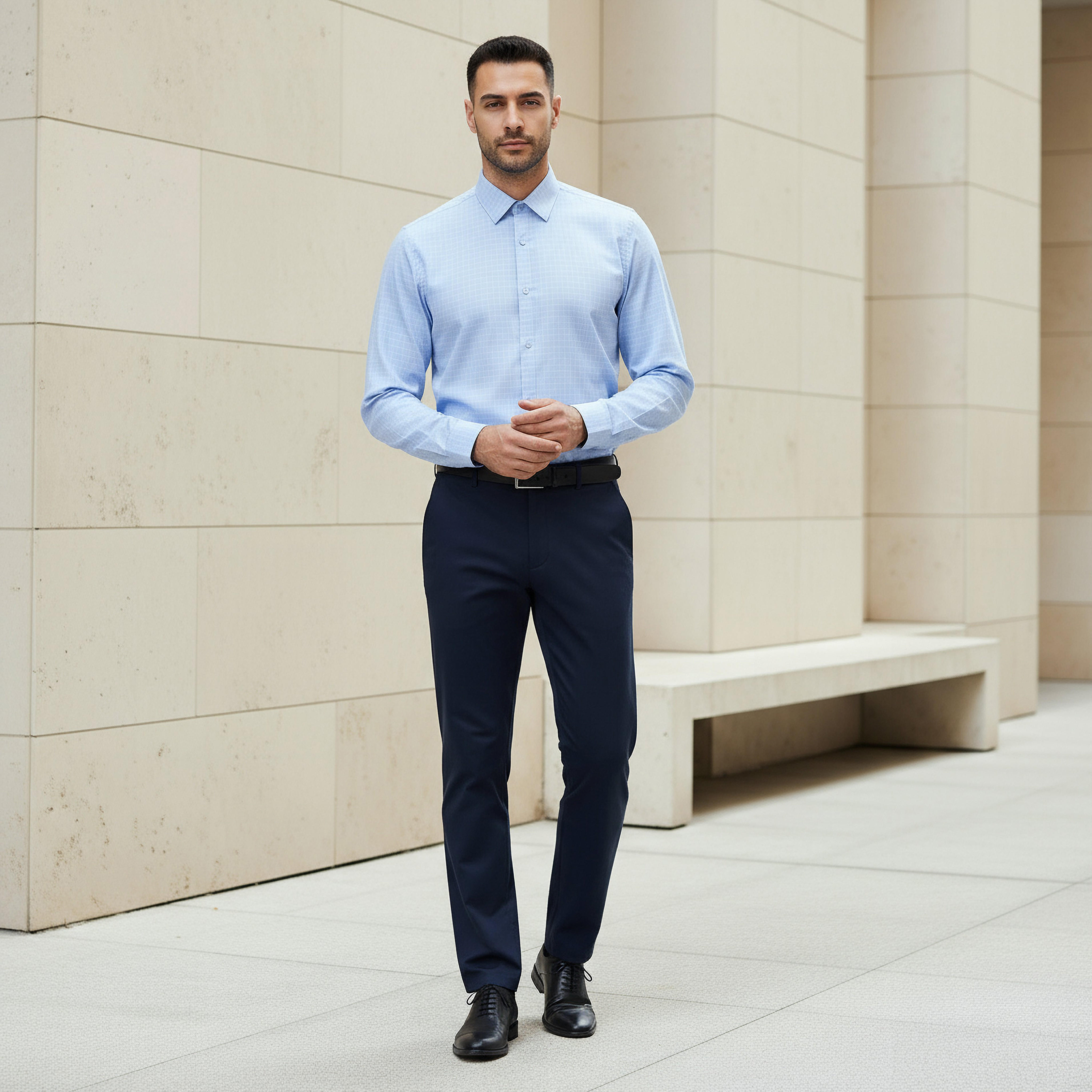 قميص مربعات بقصة عادية وأكمام طويلة للرجال-men-clothing-shirts-image-4