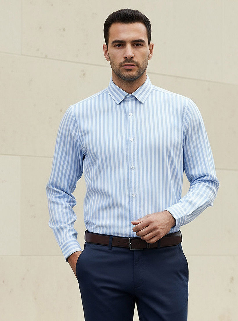 قميص مخطط بقصة عادية وأكمام طويلة للرجال-men-clothing-shirts-image-1