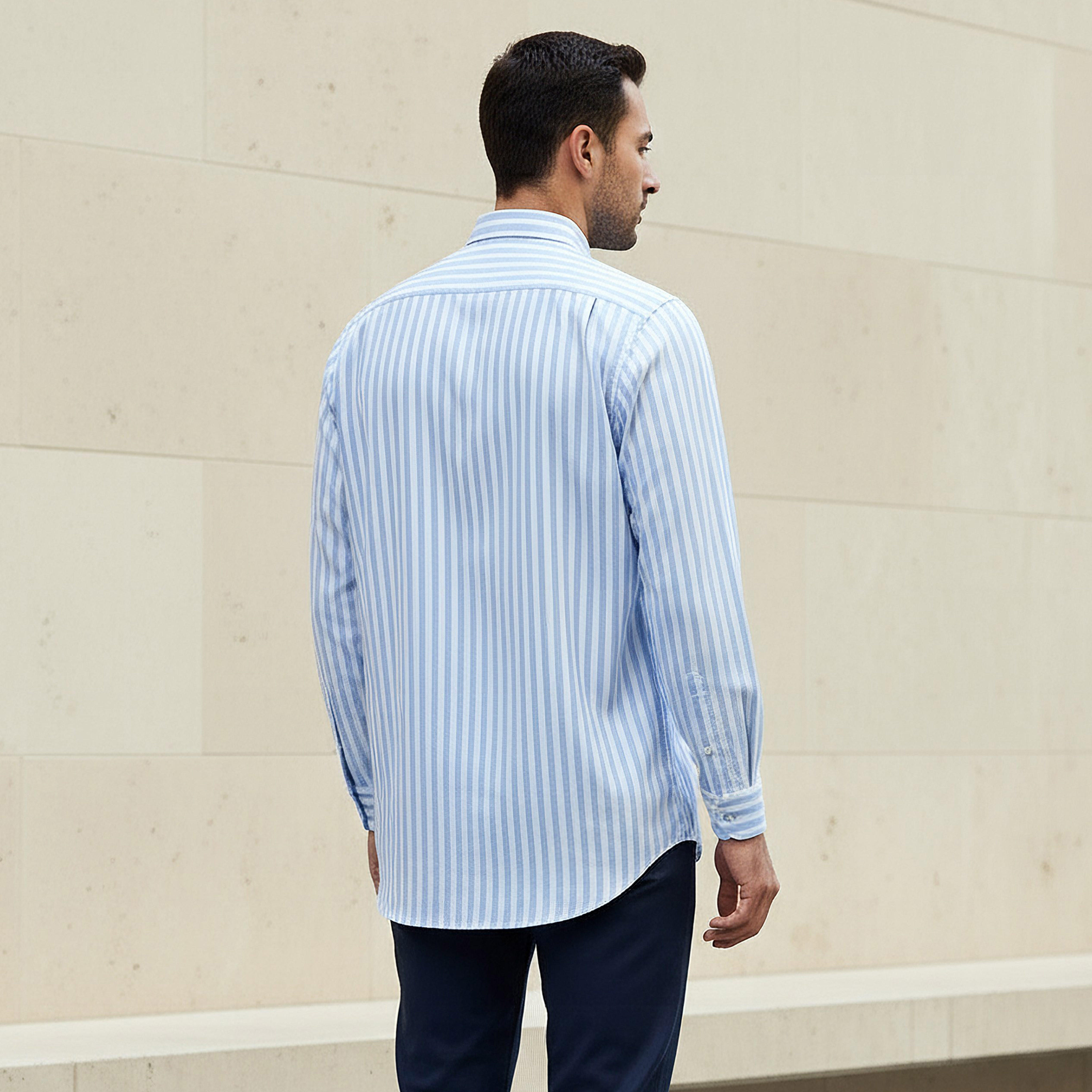 قميص مخطط بقصة عادية وأكمام طويلة للرجال-men-clothing-shirts-image-3