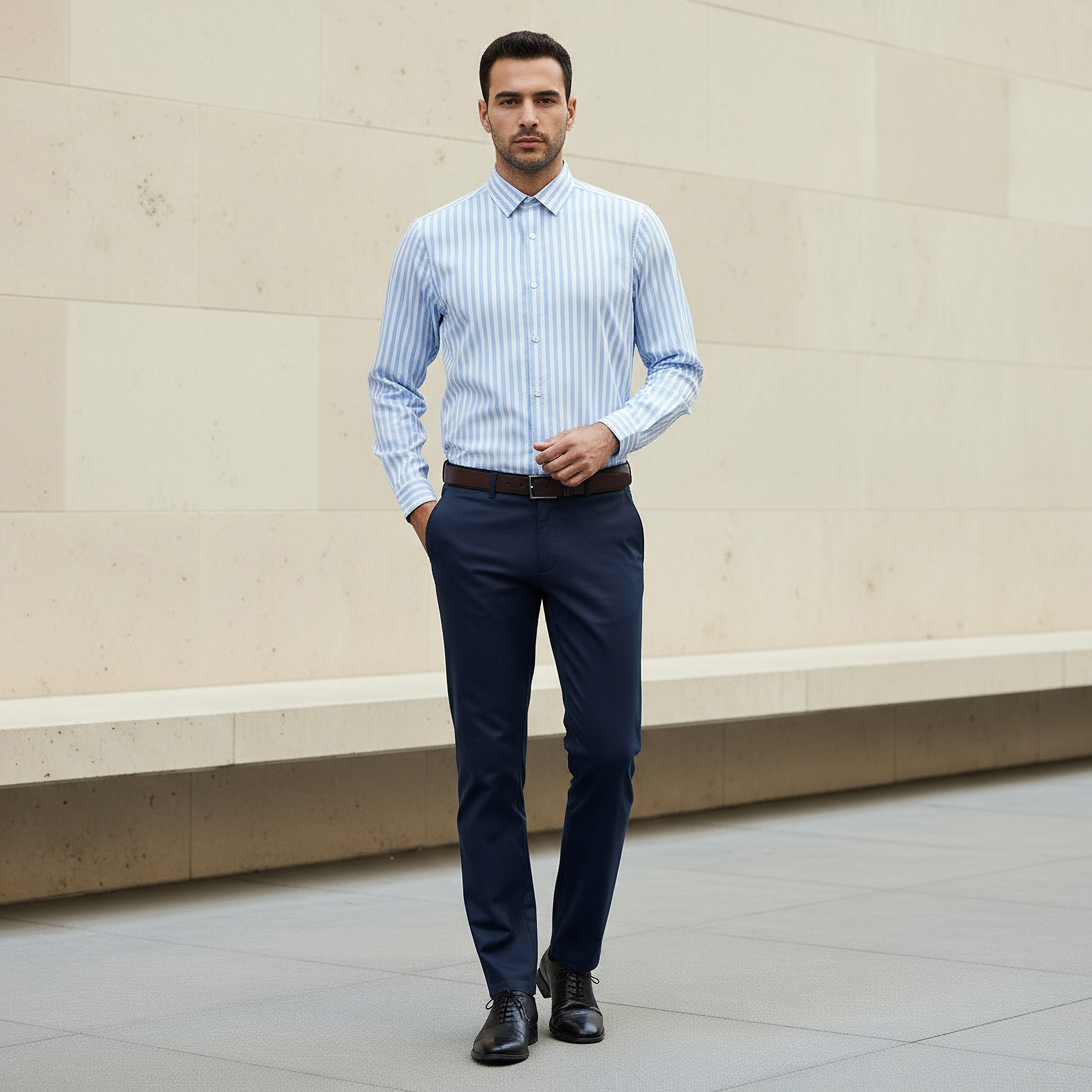 قميص مخطط بقصة عادية وأكمام طويلة للرجال-men-clothing-shirts-image-4