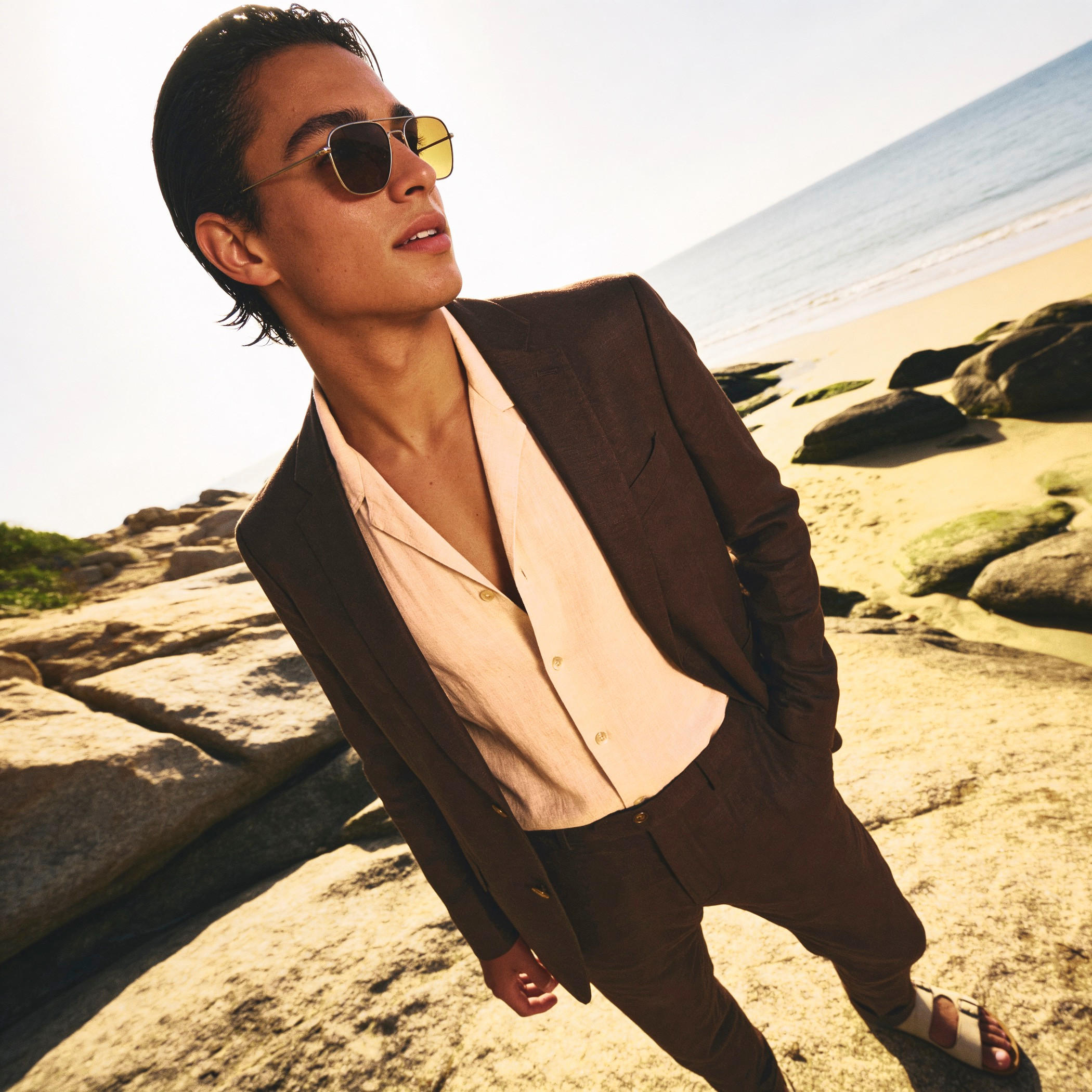 Men Slim Fit Herringbone Linen Blend Blazer-men-winterwear-jacketsandblazers-image-1