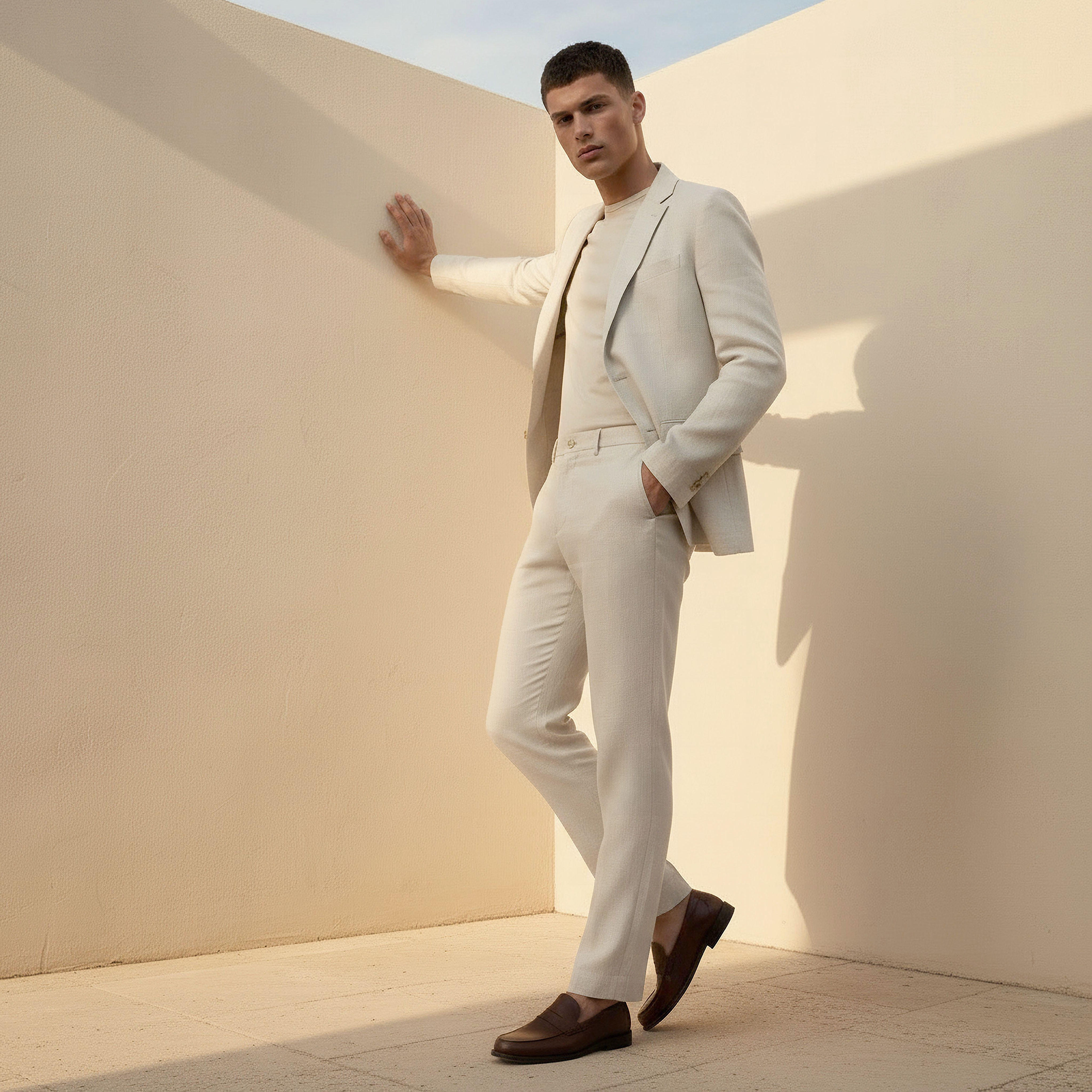 Slim Fit Linen Blend Flexi Waist Formal Trousers-men-clothing-coordsets-image-3