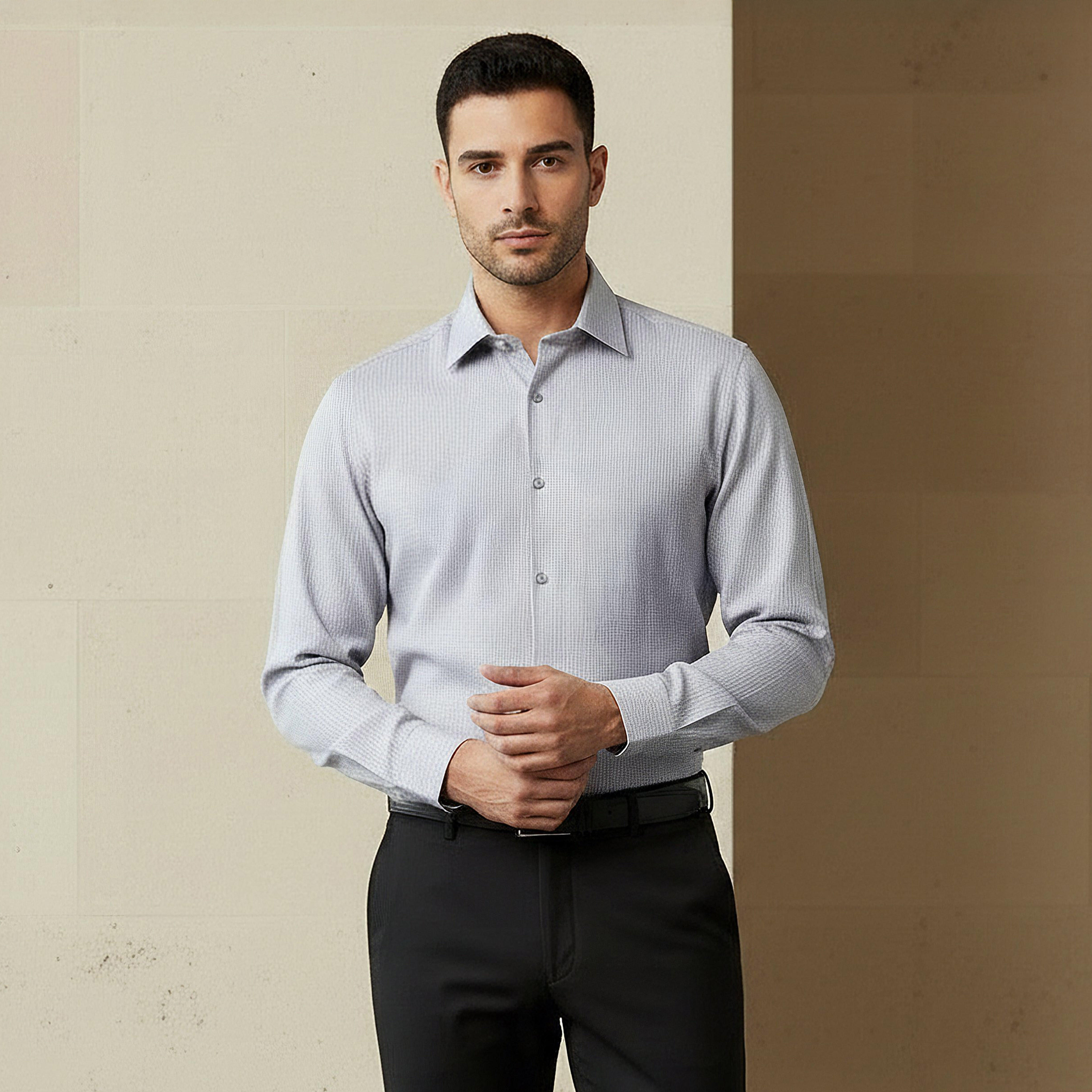 Men Slim Fit Spread Collar Textured Long Sleeve Shirt-men-clothing-shirts-image-1