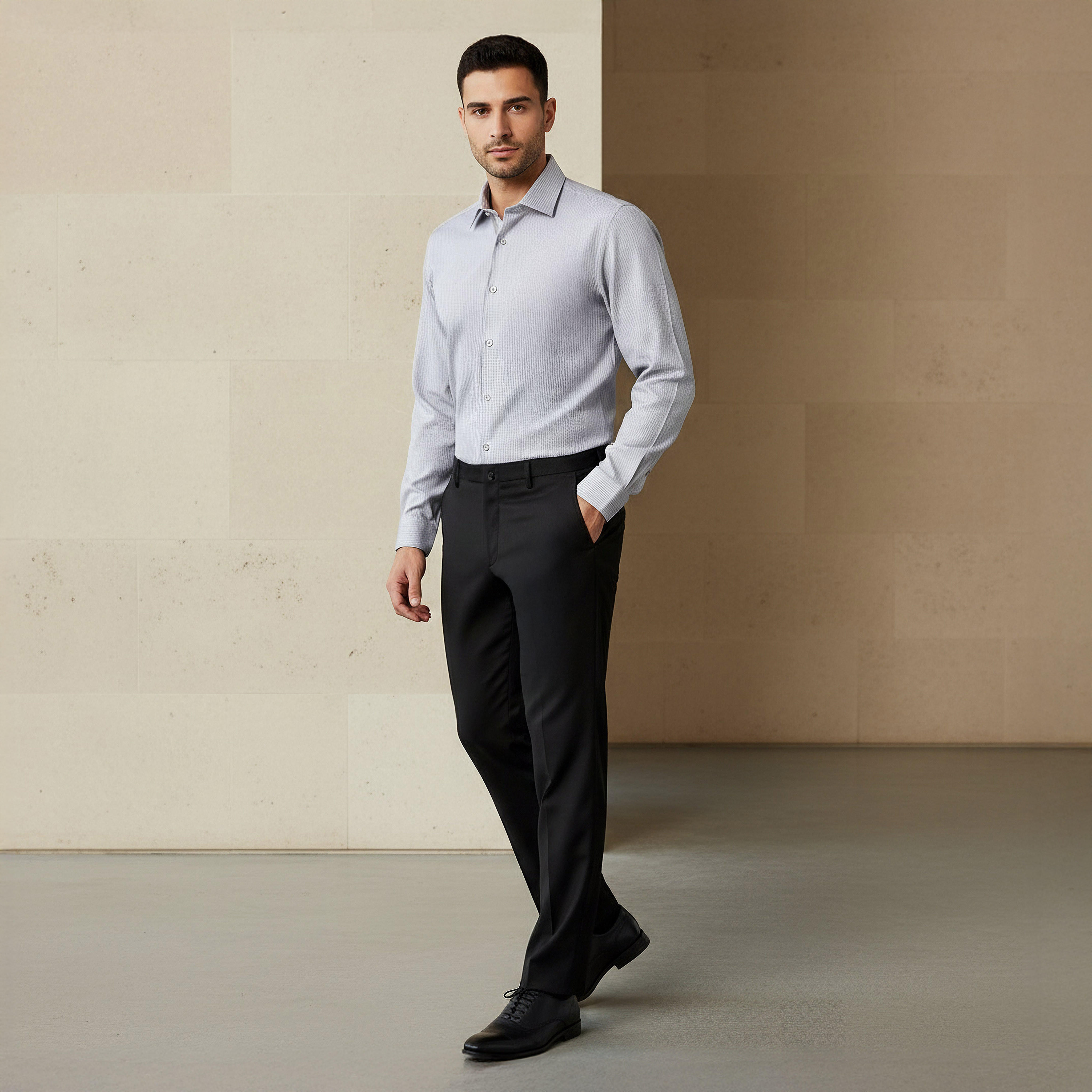 Men Slim Fit Spread Collar Textured Long Sleeve Shirt-men-clothing-shirts-image-2
