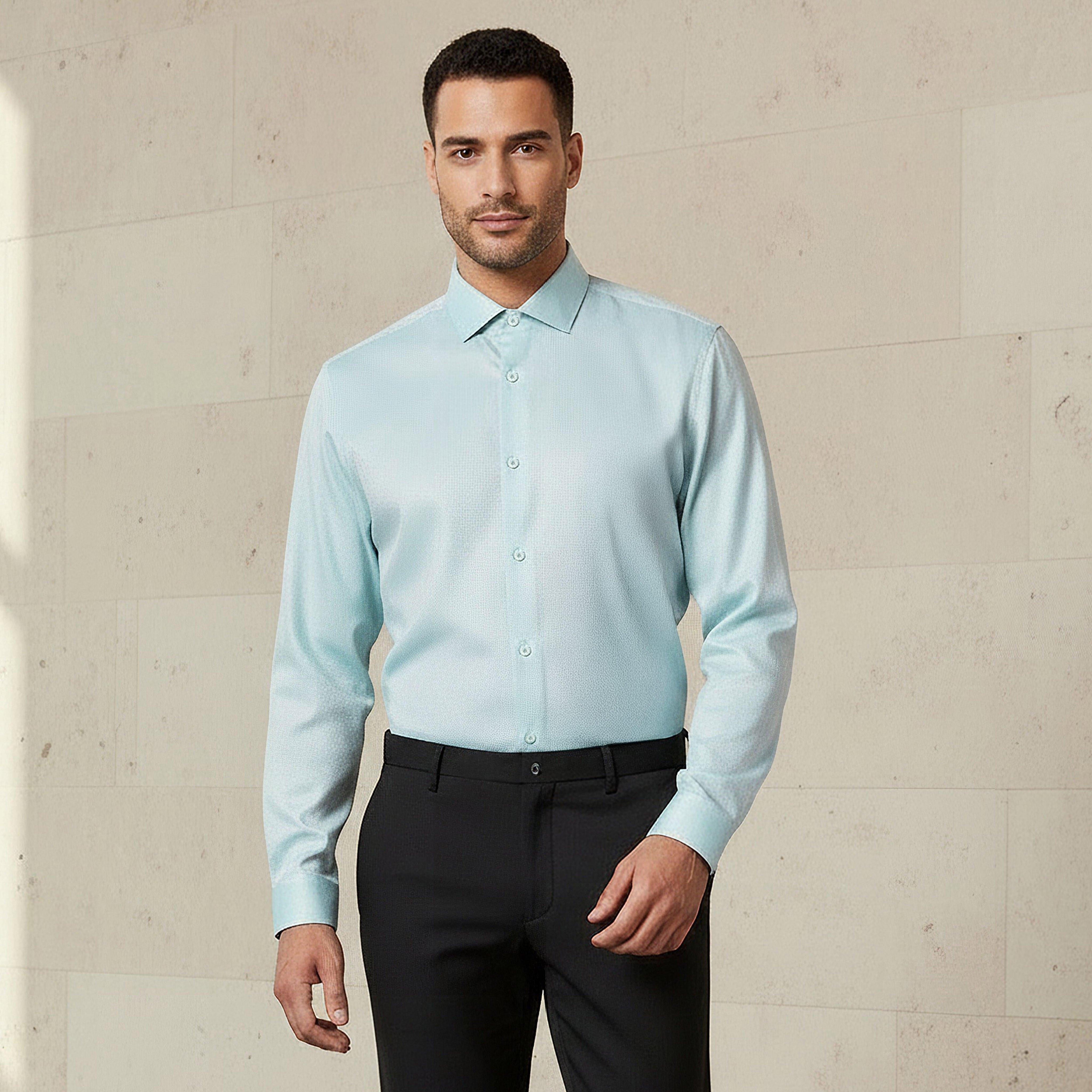 Men Slim Fit Spread Collar Textured Long Sleeve Shirt-men-clothing-shirts-image-1