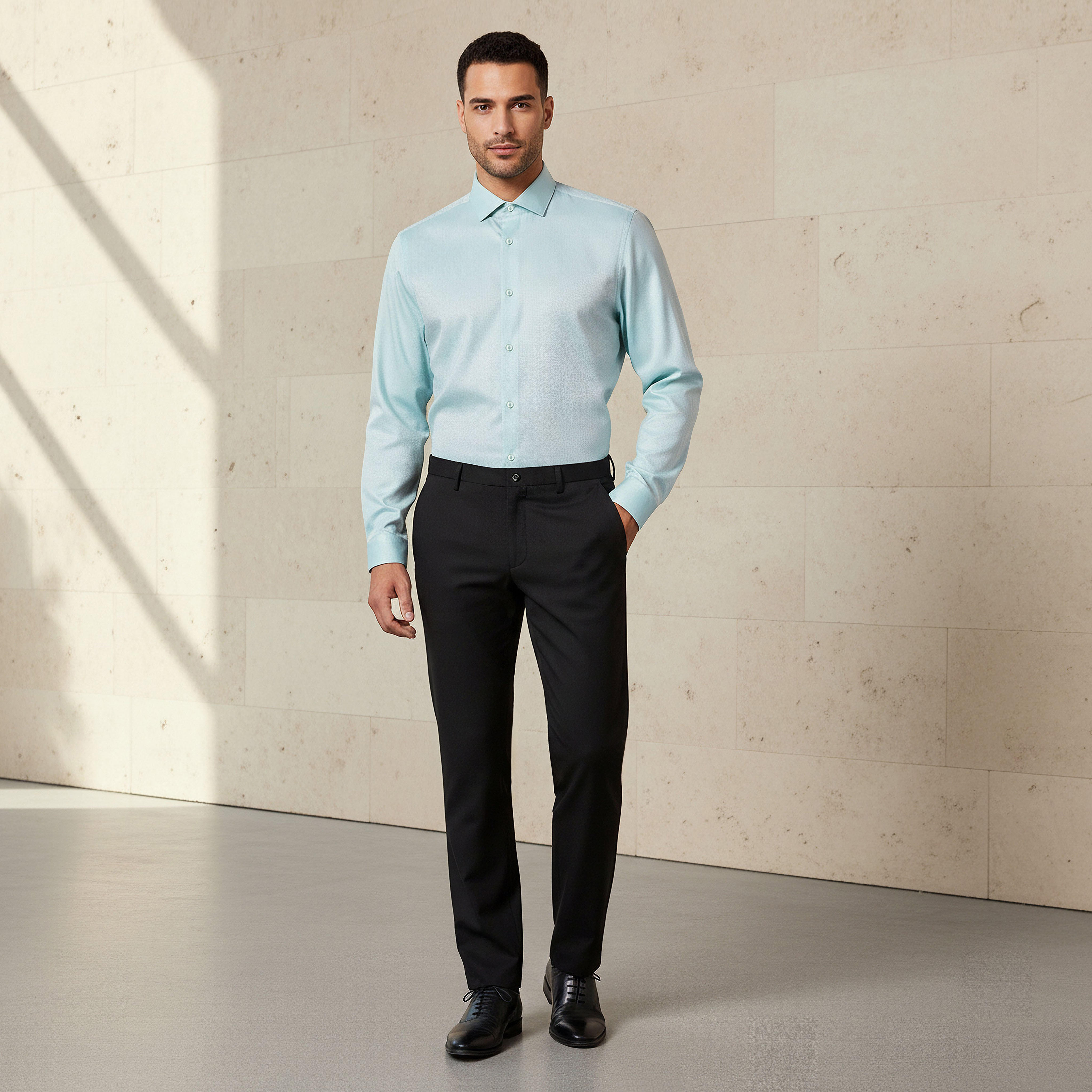 Men Slim Fit Spread Collar Textured Long Sleeve Shirt-men-clothing-shirts-image-2