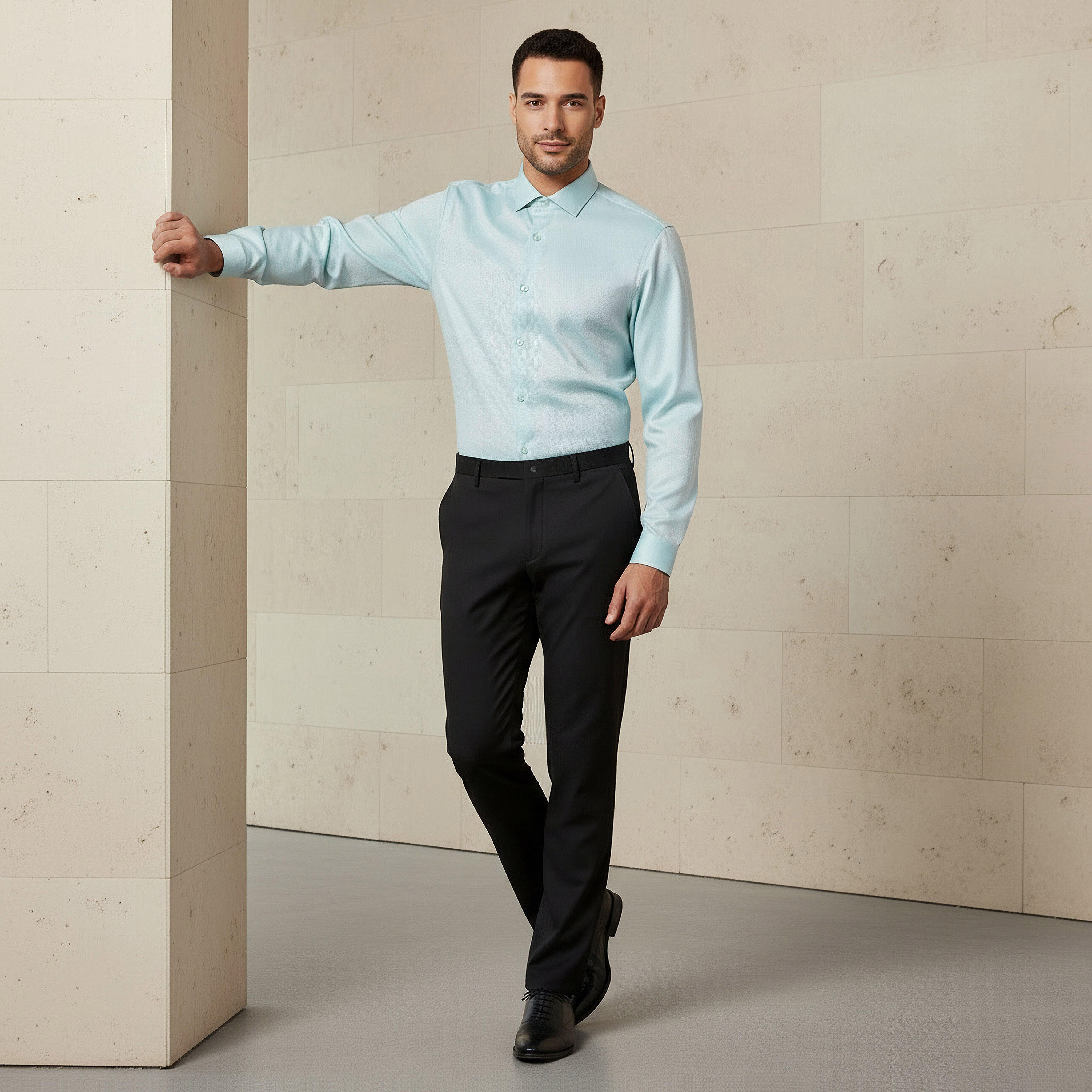 Men Slim Fit Spread Collar Textured Long Sleeve Shirt-men-clothing-shirts-image-5