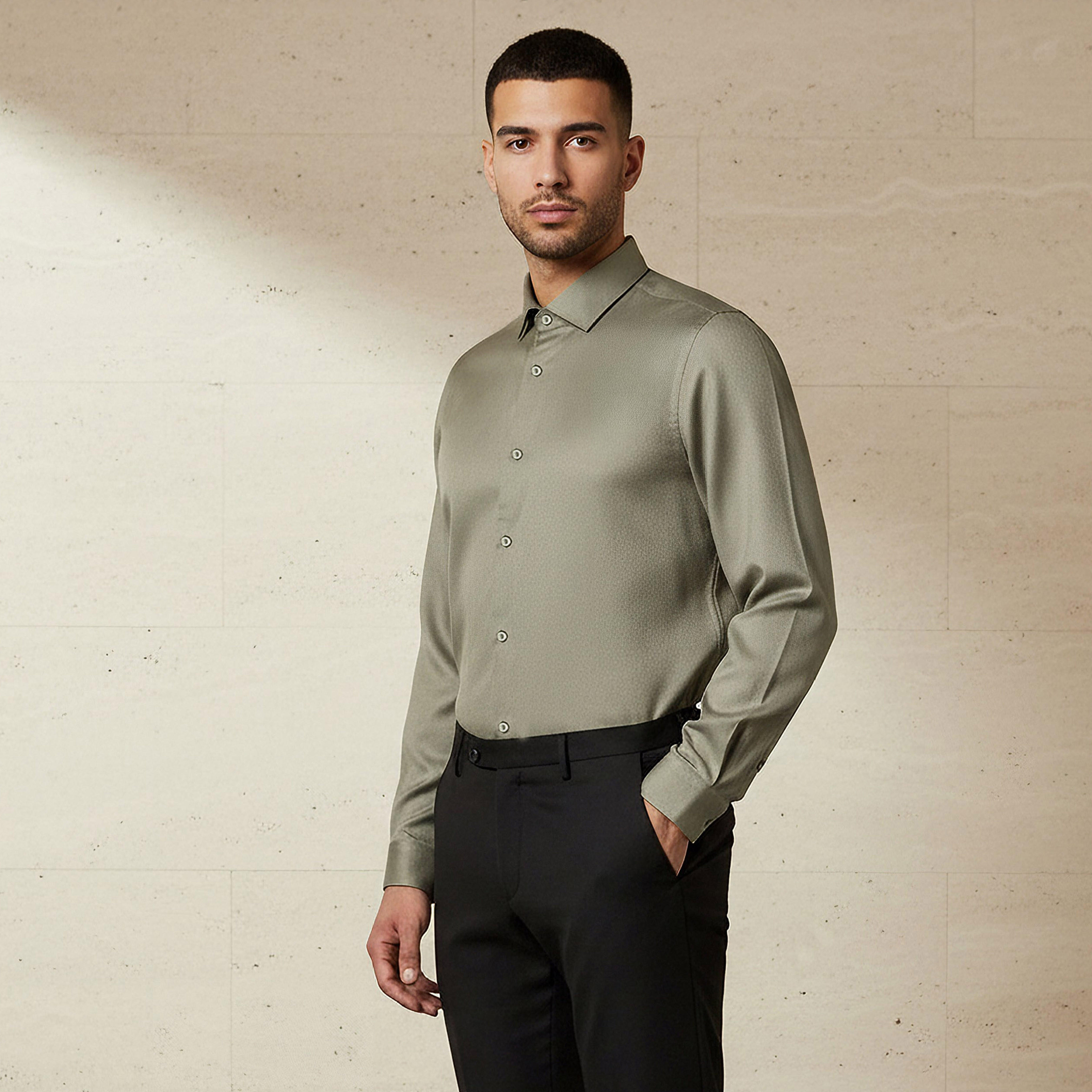 Men Slim Fit Spread Collar Textured Long Sleeve Shirt-men-clothing-shirts-image-1