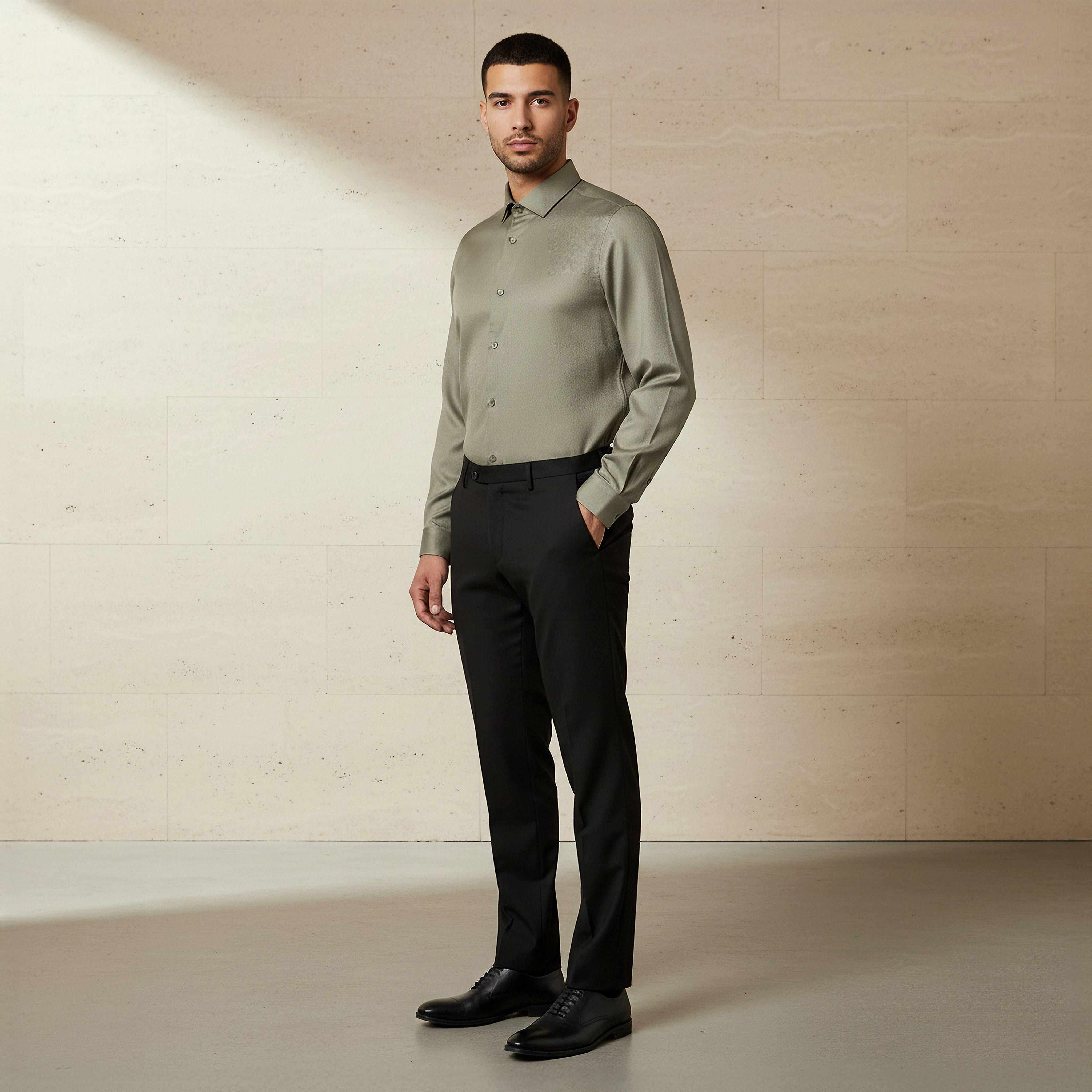 Men Slim Fit Spread Collar Textured Long Sleeve Shirt-men-clothing-shirts-image-2