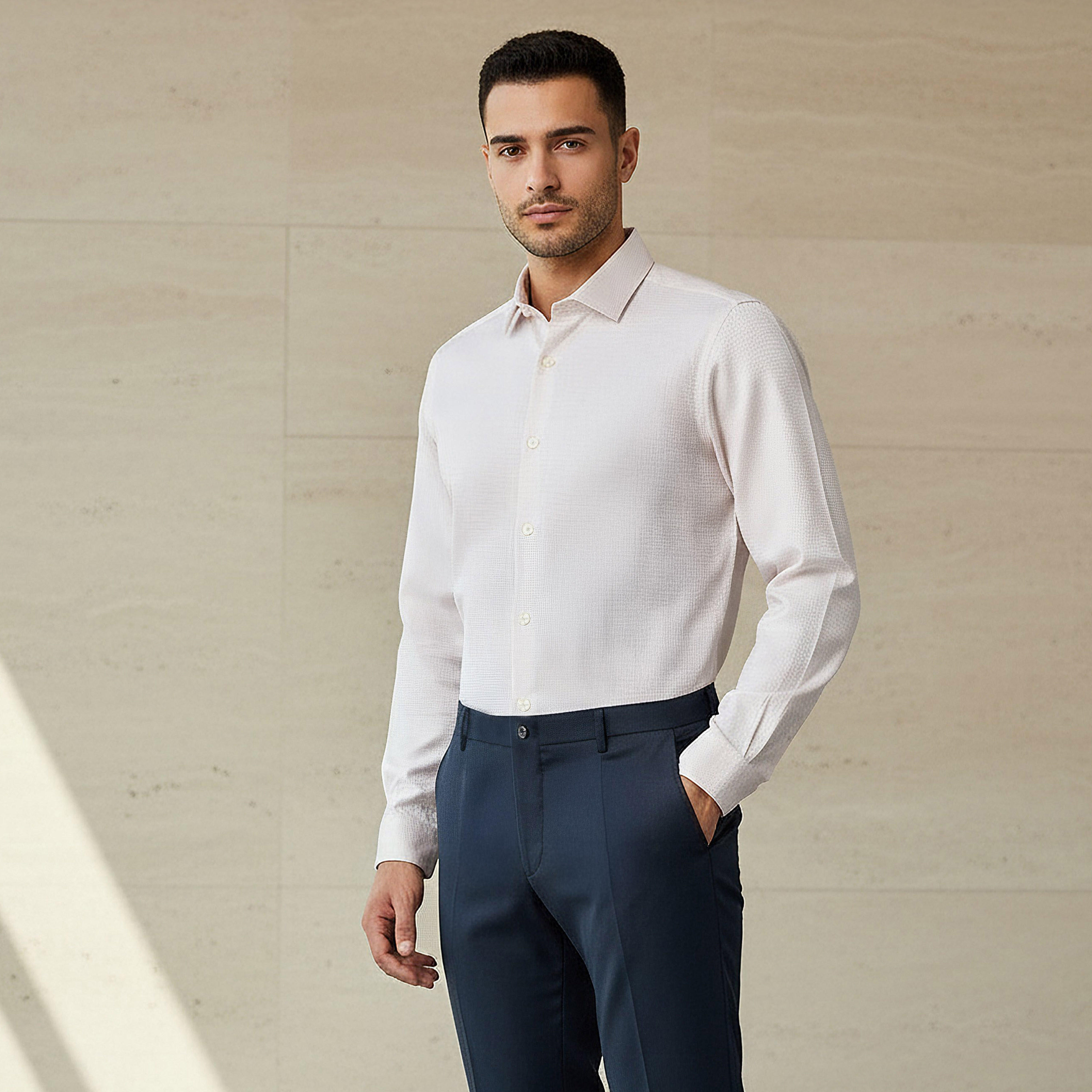 قميص بارز الملمس بأكمام طويلة وياقة وقصة عادية للرجال-men-clothing-shirts-image-4