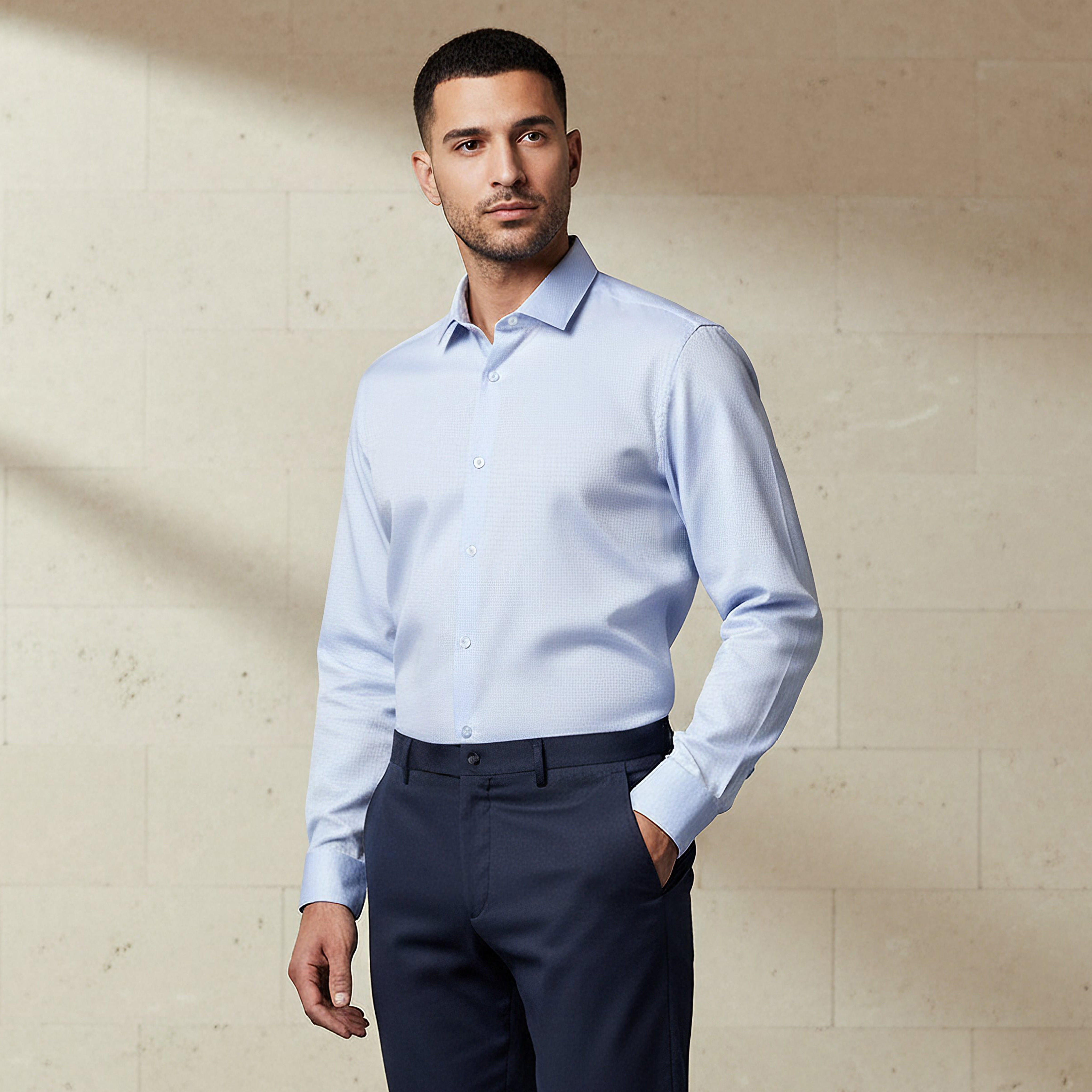 قميص بارز الملمس بأكمام طويلة وياقة وقصة عادية للرجال-men-clothing-shirts-image-4