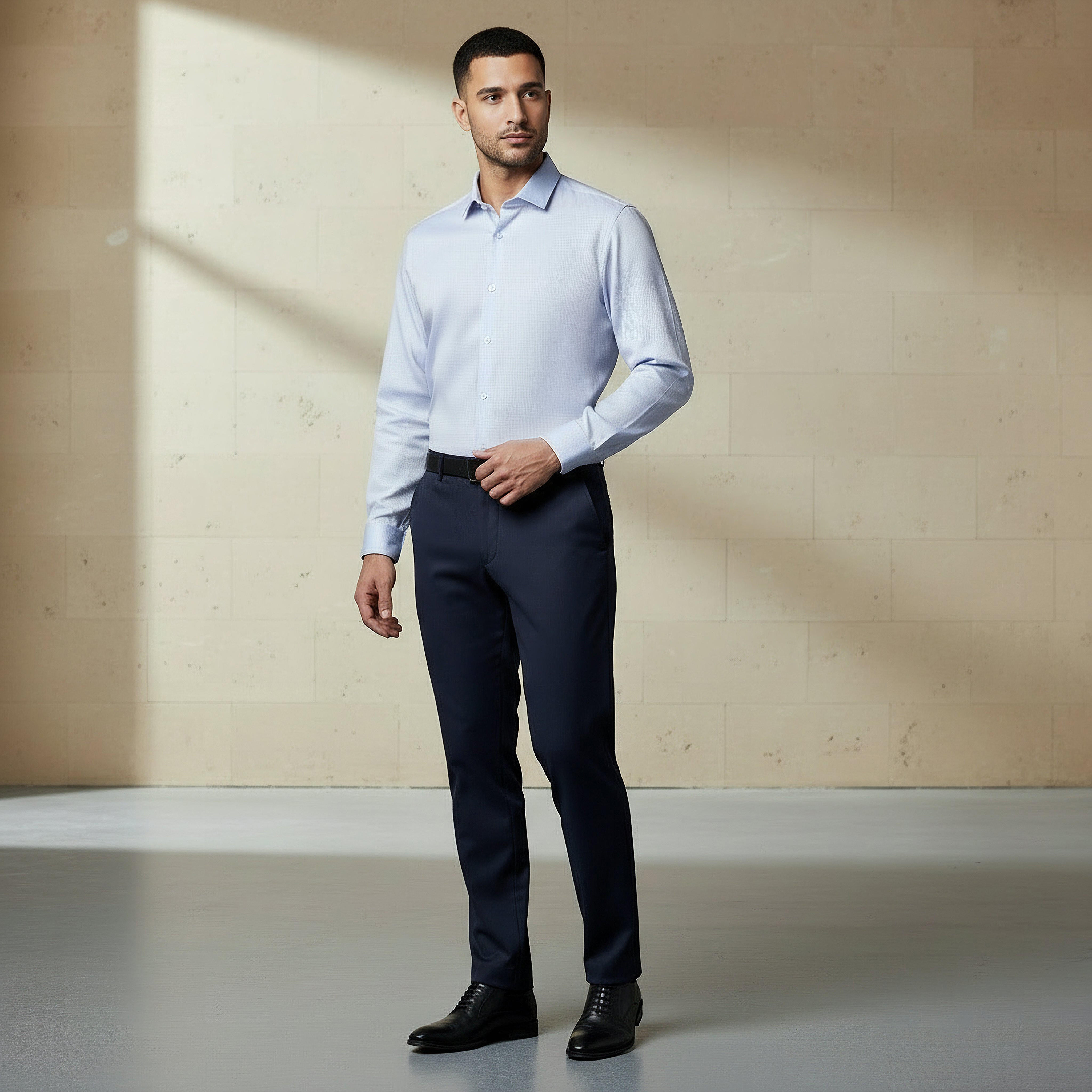 قميص بارز الملمس بأكمام طويلة وياقة وقصة عادية للرجال-men-clothing-shirts-image-3
