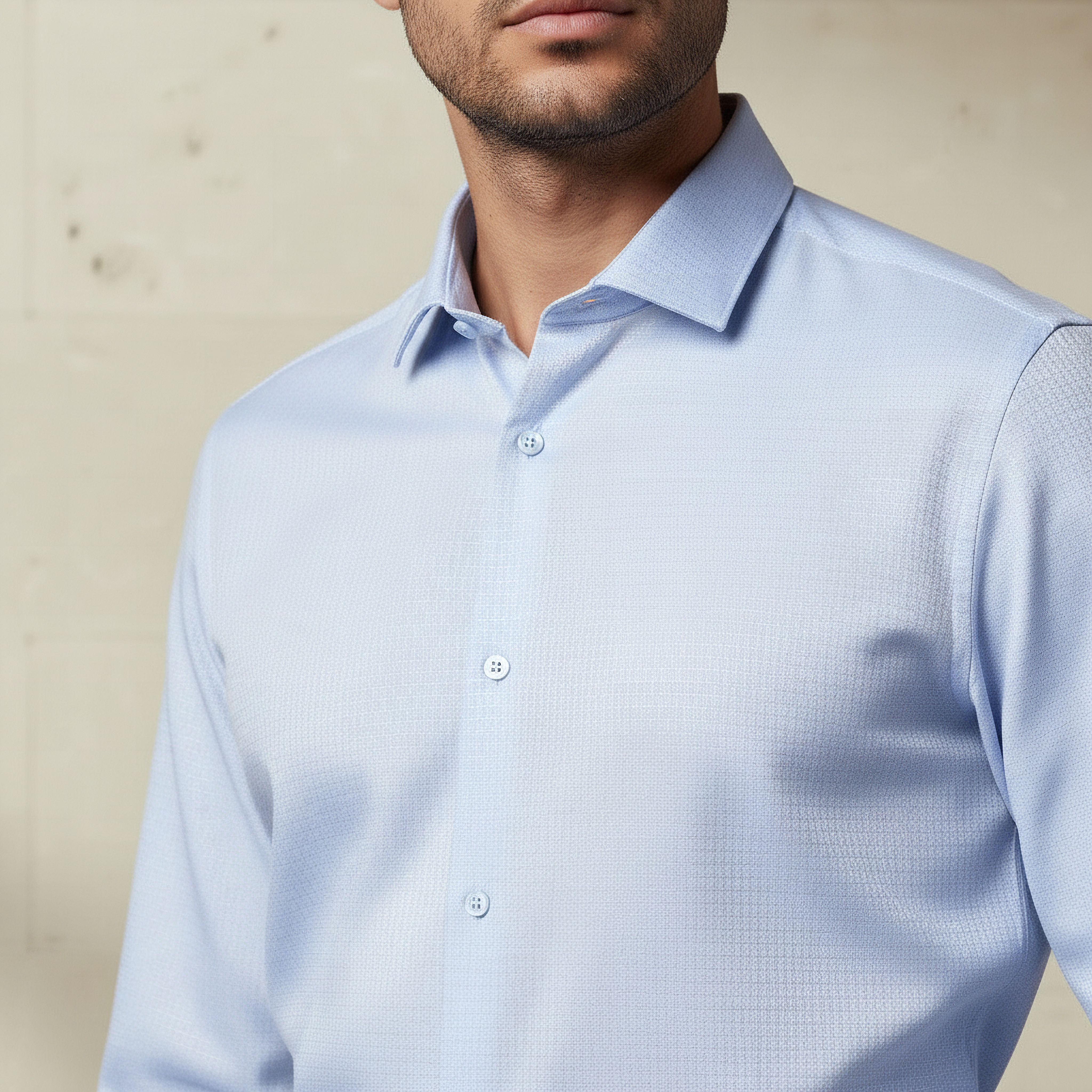 قميص بارز الملمس بأكمام طويلة وياقة وقصة عادية للرجال-men-clothing-shirts-image-1
