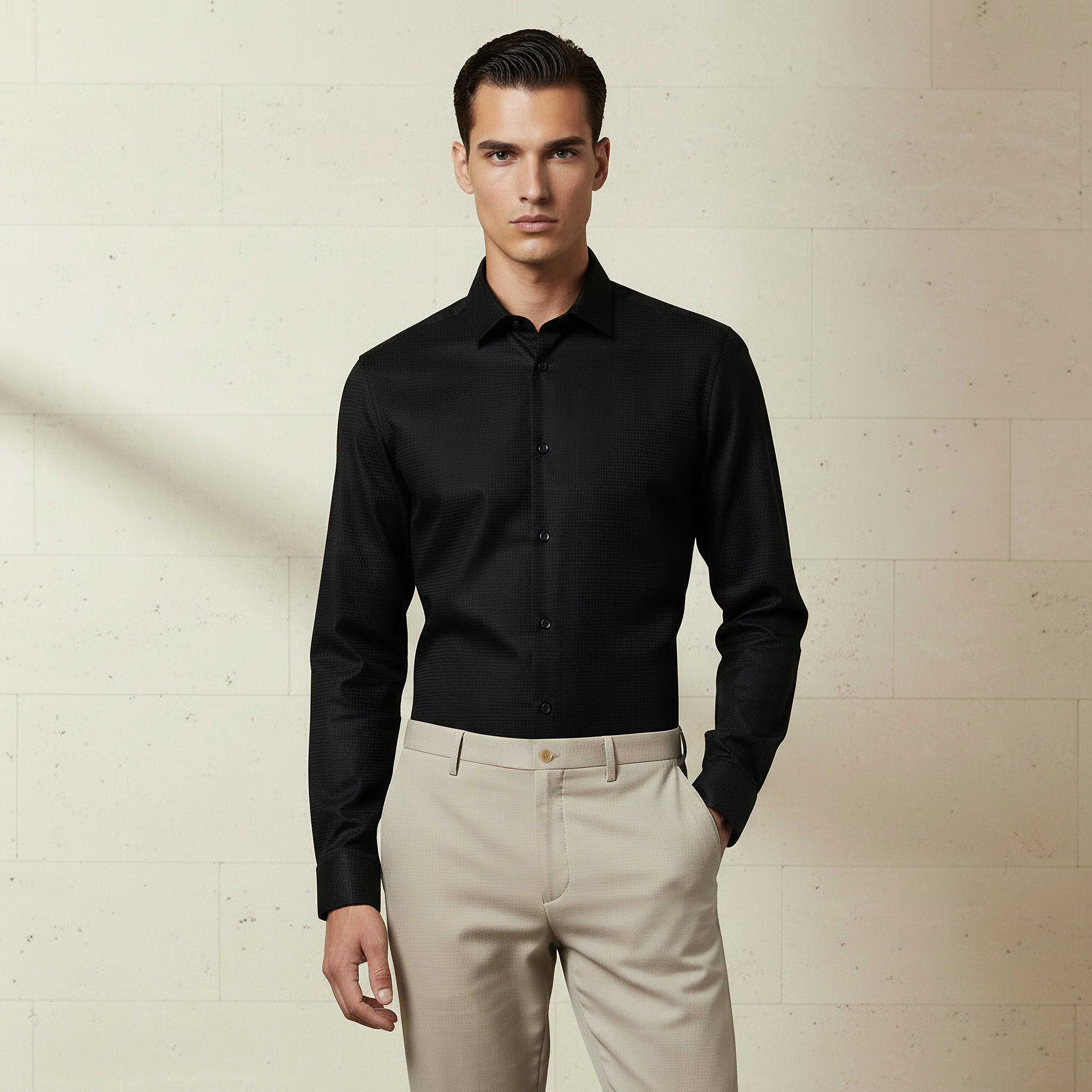 Men Regular Fit Collared Textured Long Sleeve Shirt-PROMO_SP_SA_2FOR169_110625-image-1