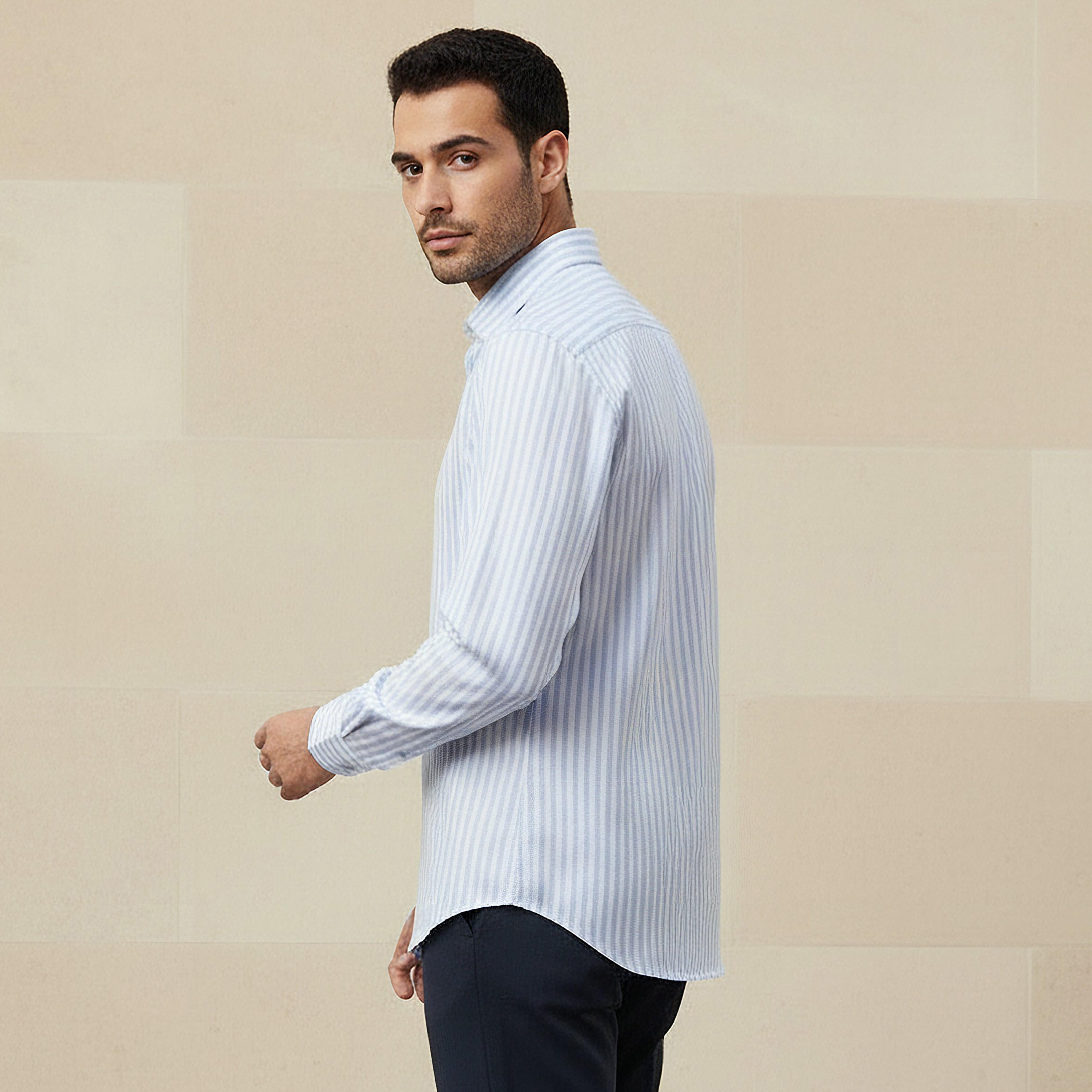 Men Slim Fit Collared Striped Long Sleeves Shirt-men-clothing-shirts-image-3