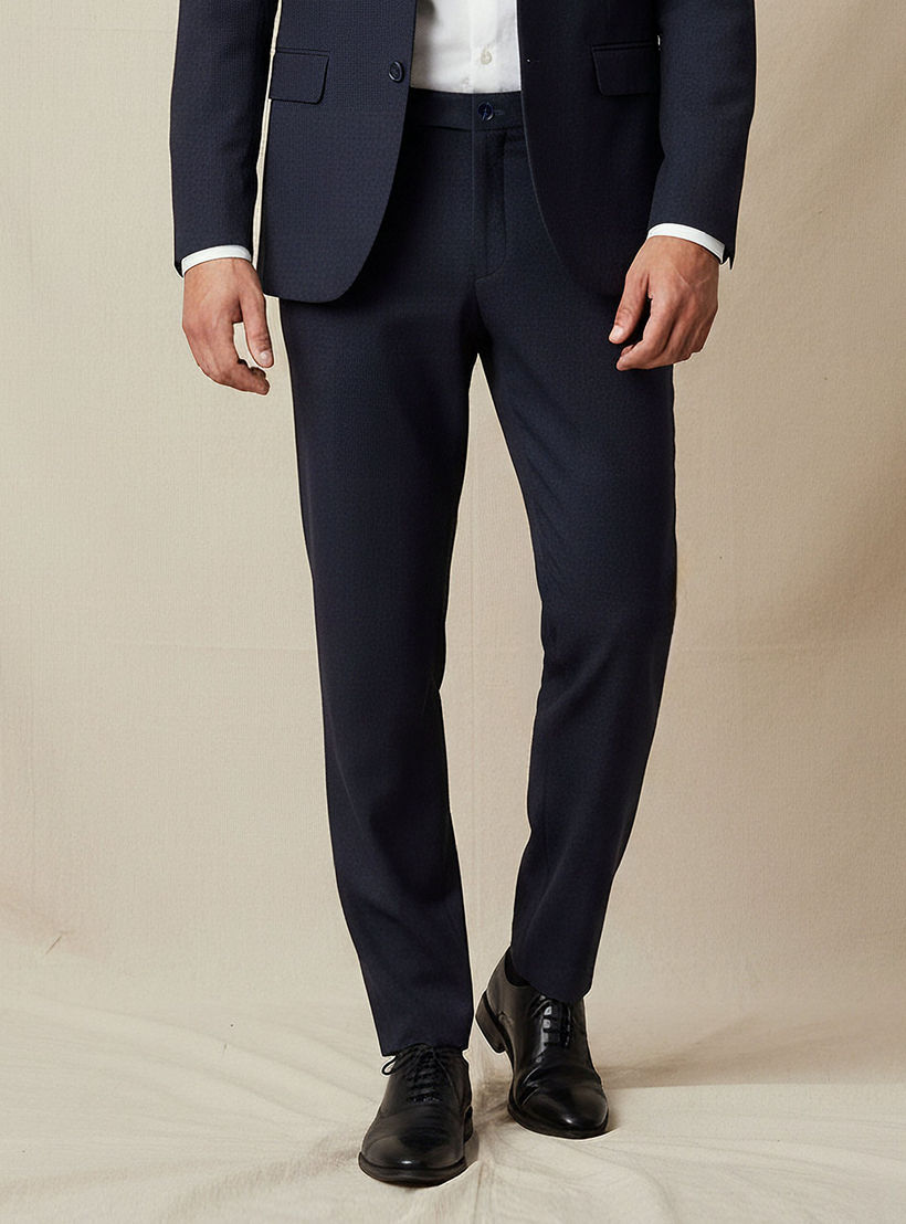 Slim Fit Dobby Flexi Waist Formal Trousers-men-clothing-coordsets-image-1